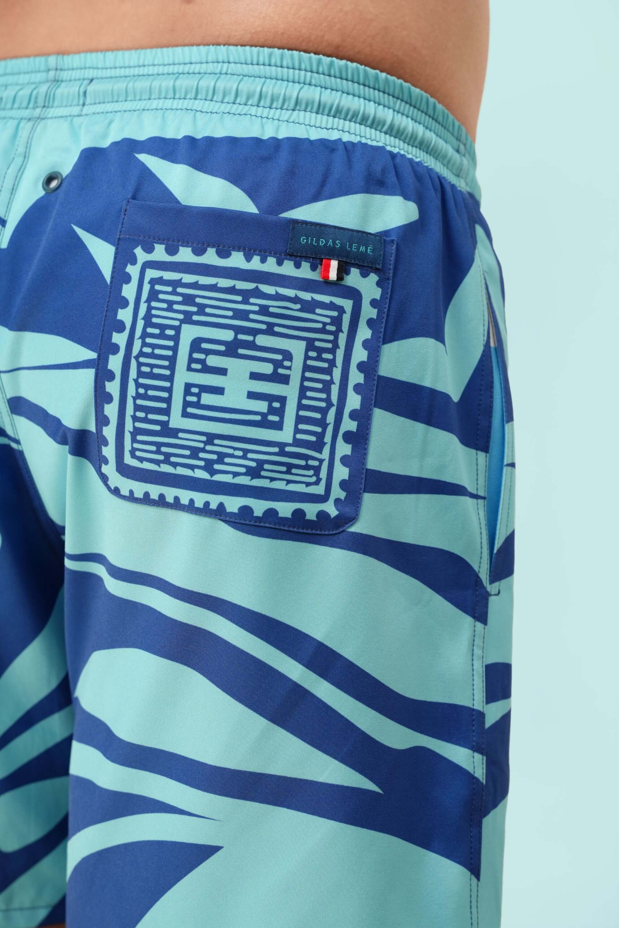 Blue Stamp Swim Trunk