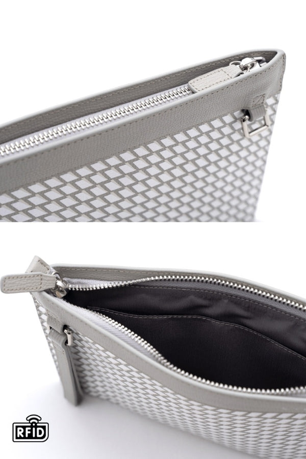 DETAILS OF THE GENUINE LEATHER MEN CLUTCH GREY BAG