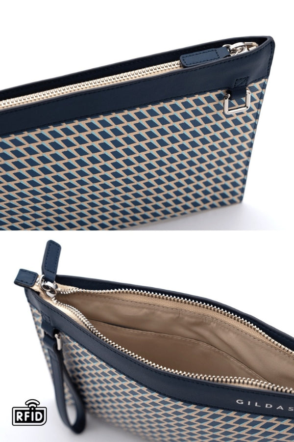 DETAILS OF THE GENUINE LEATHER MEN CLUTCH NAVY BAG