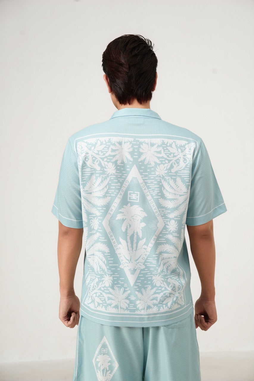PINK PARADISE NANO POLYESTER LIGHT BLUE RESORT SHIRT