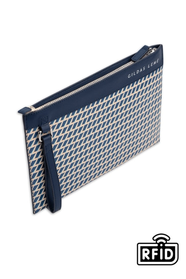 THE LEATHER CLUTCH NAVY BAG