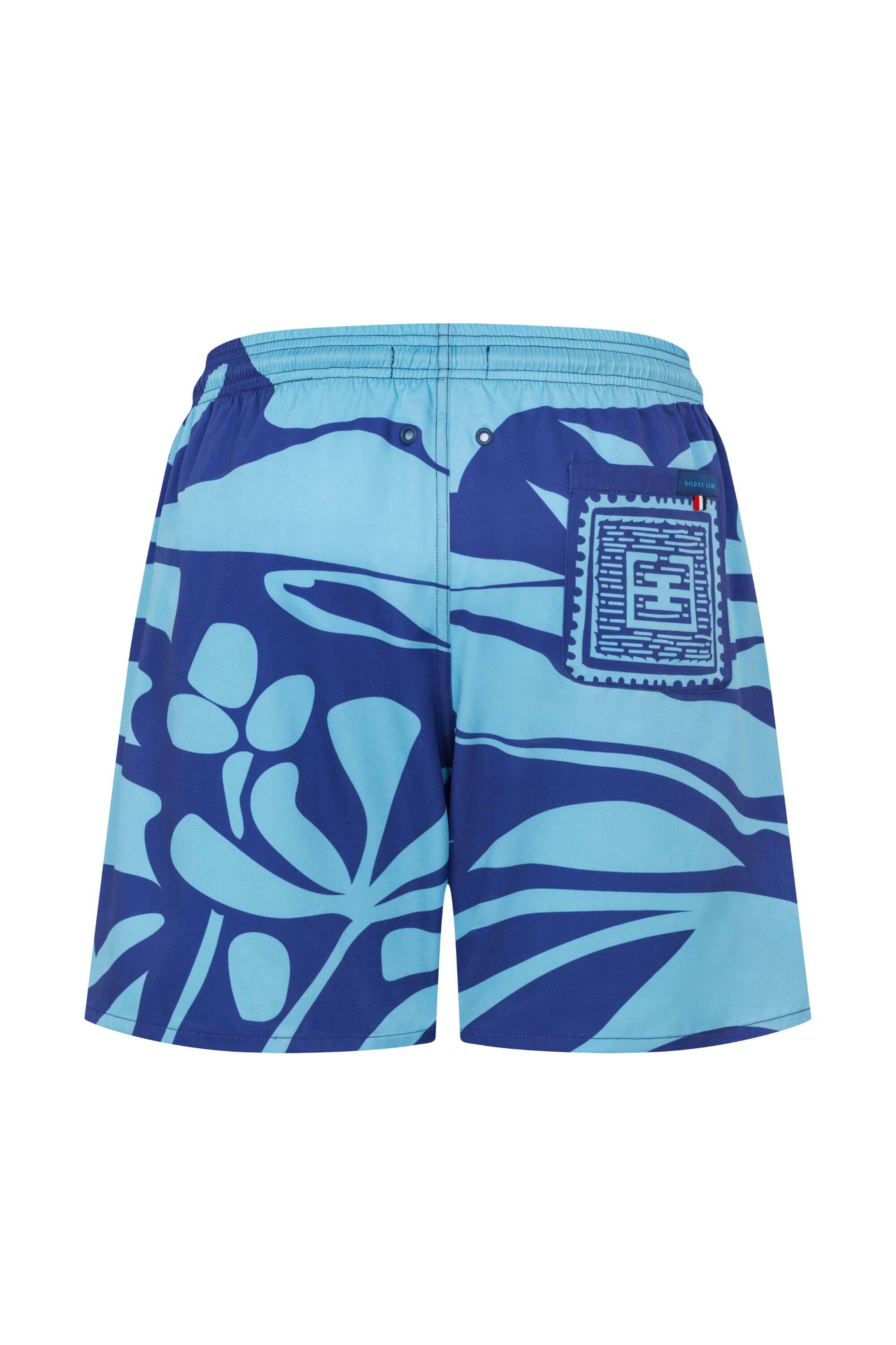 Blue Stamp Swim Trunk in Pool Blue - Back Flatlay #color_pool blue