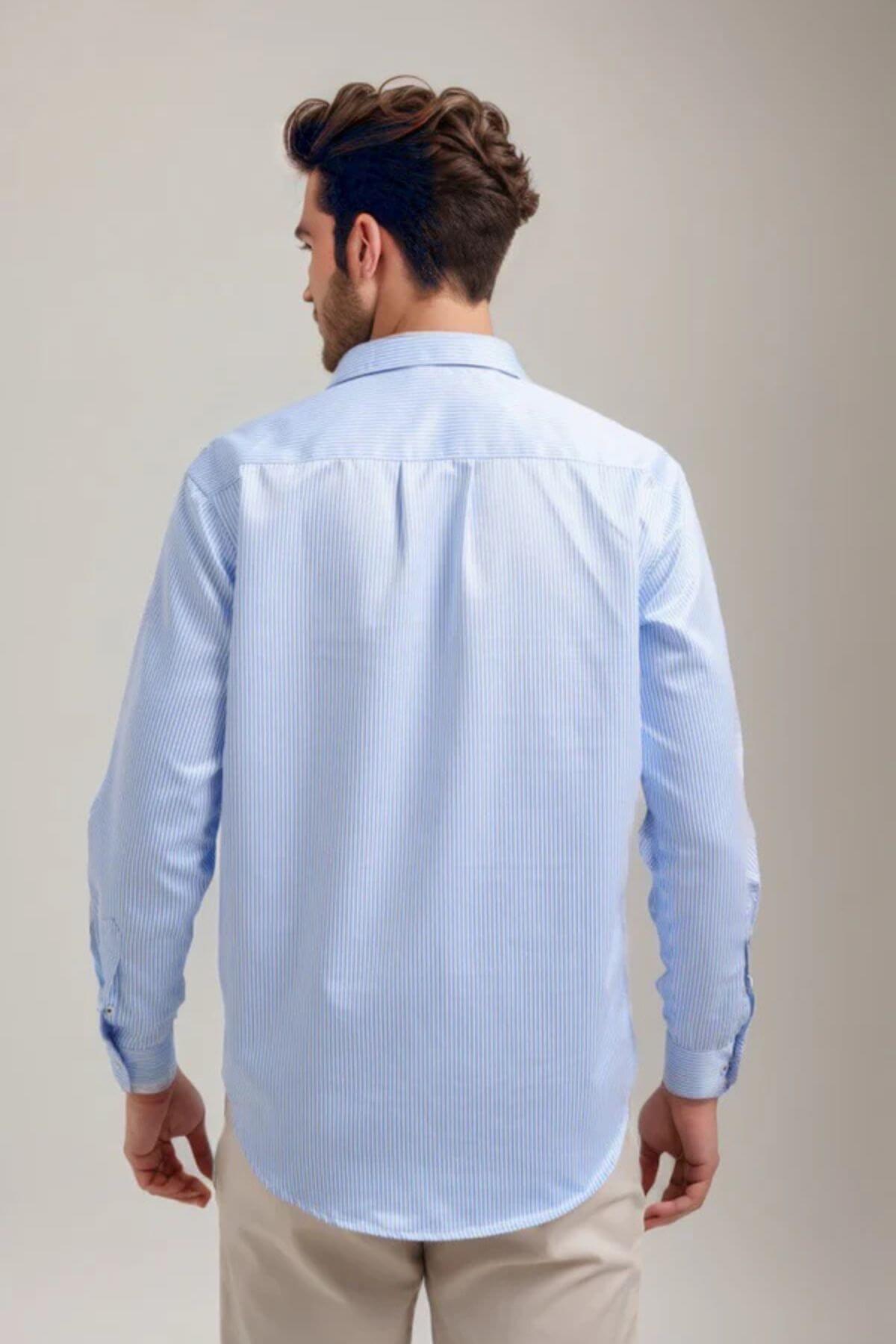 Back view of Riviera men’s long-sleeve striped shirt