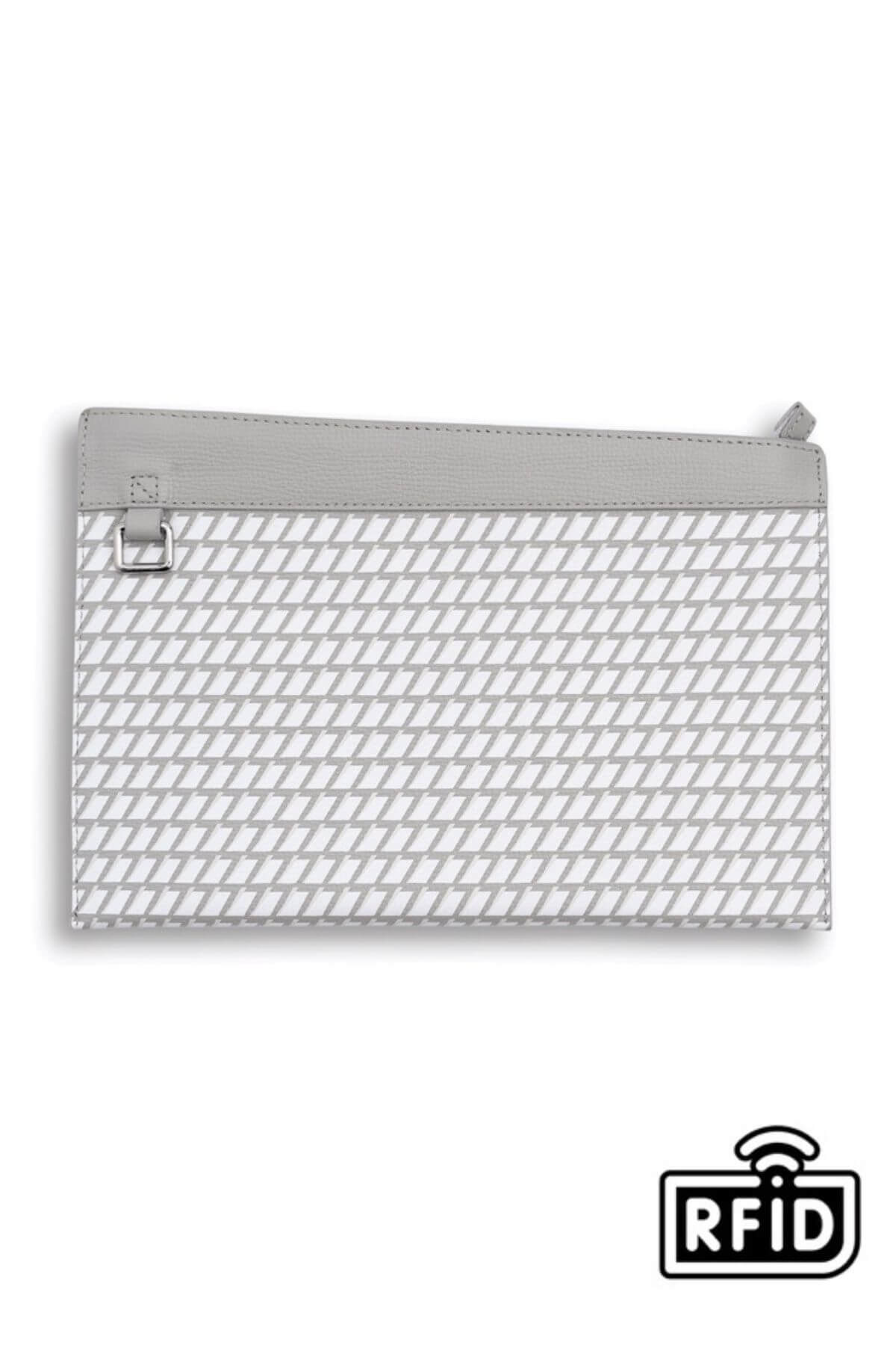 Back view of silver clutch bag