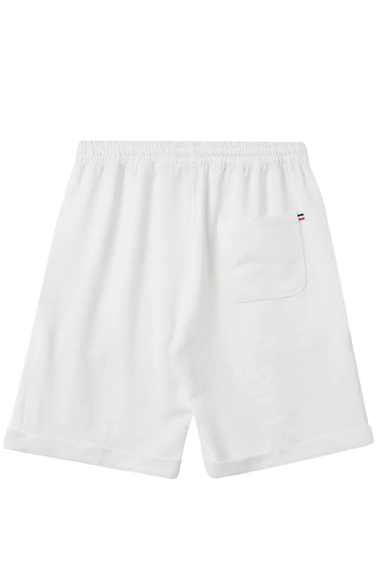 Back view of white summer beach shorts for men in resort wear style