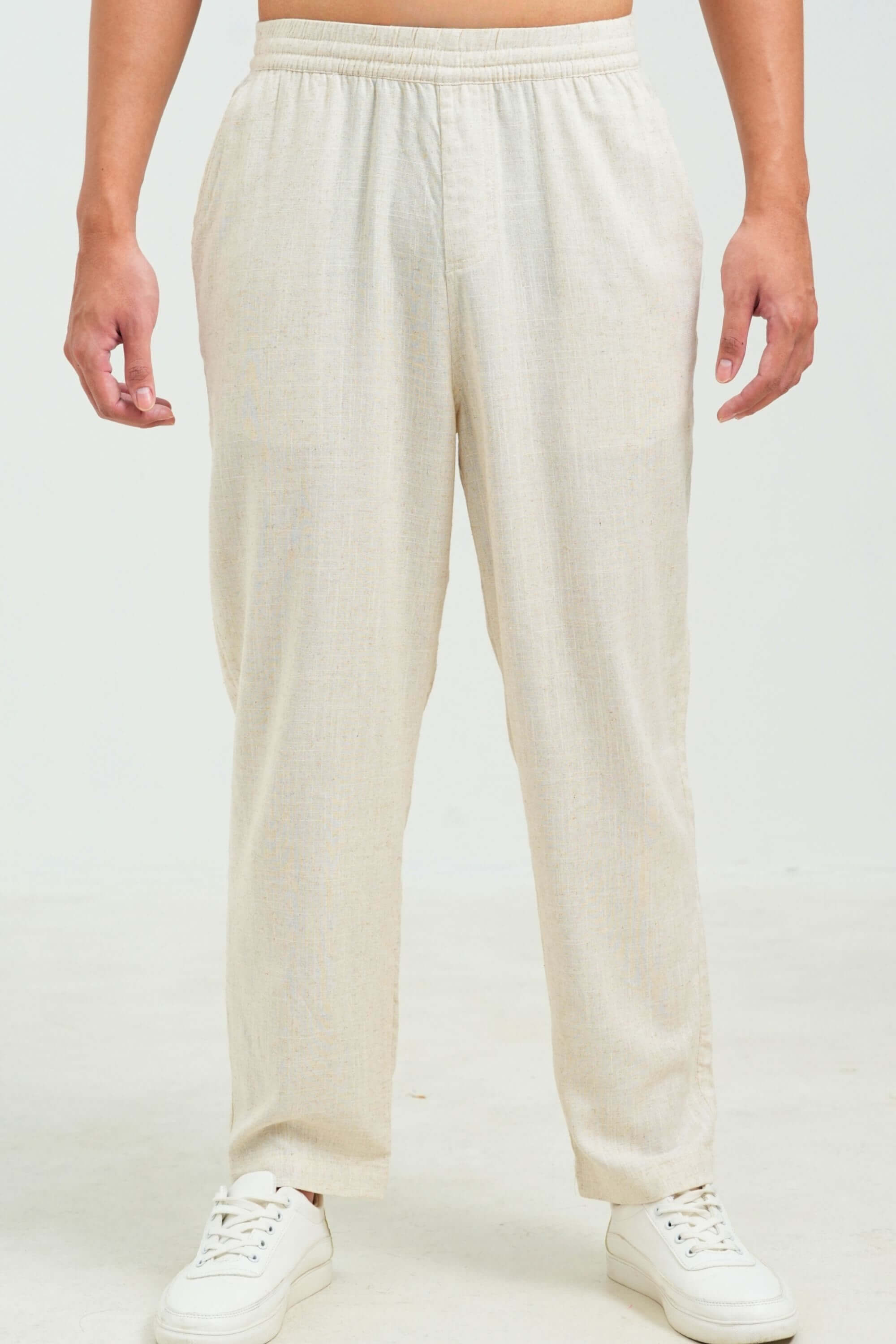 beach linen pant beige front view on model