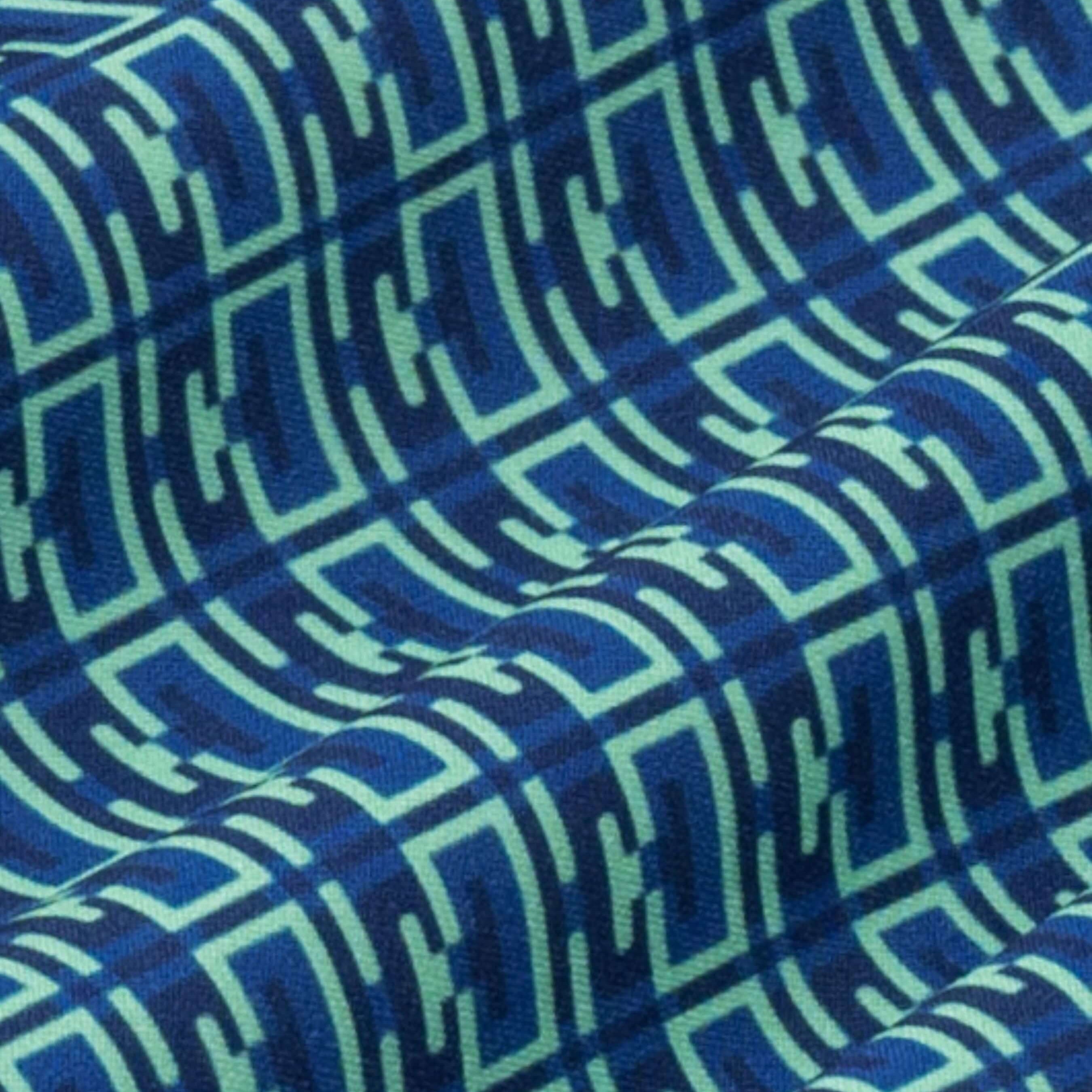Close-up of blue and green patterned fabric