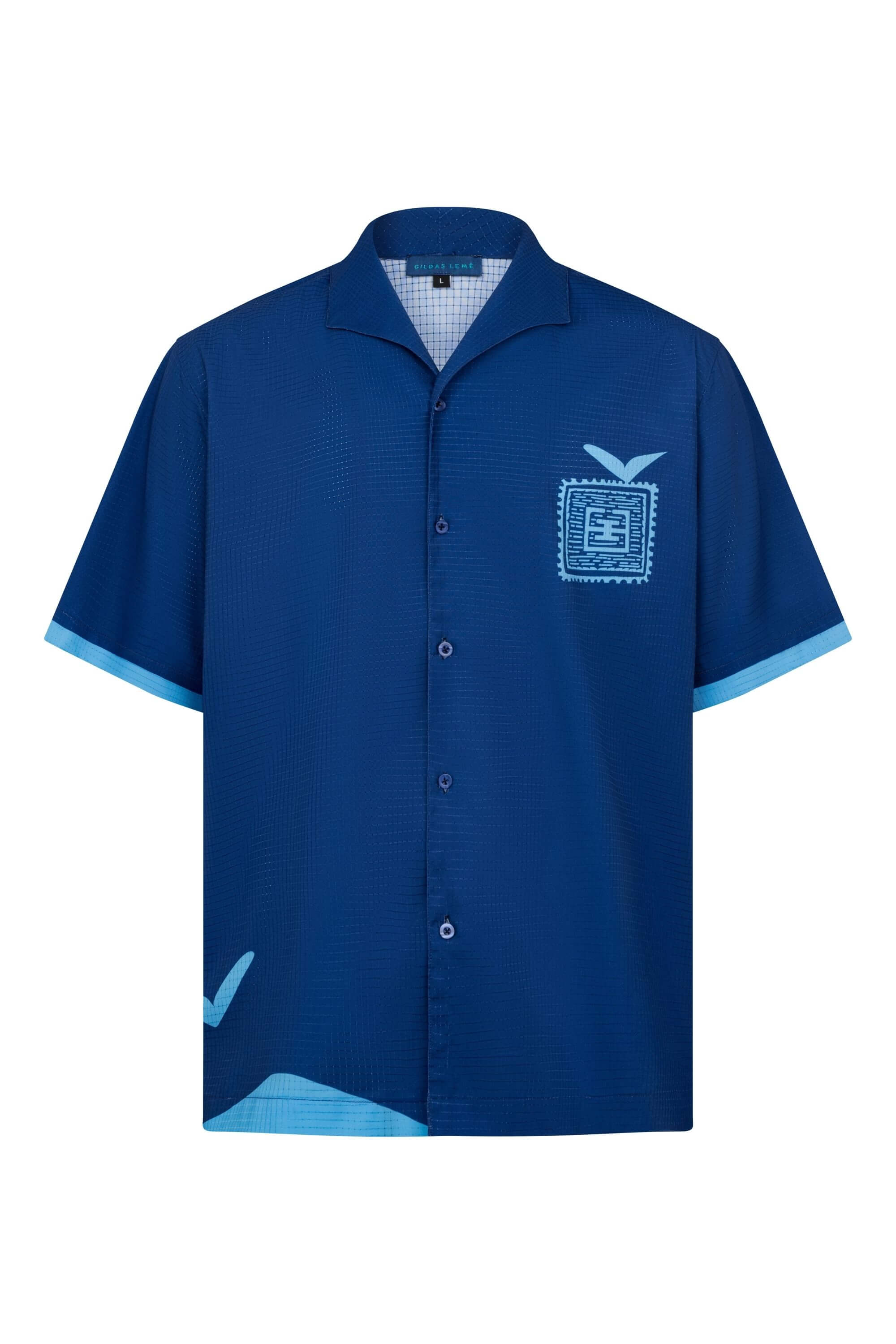 blue stamp resort shirt navy front view #color_navy