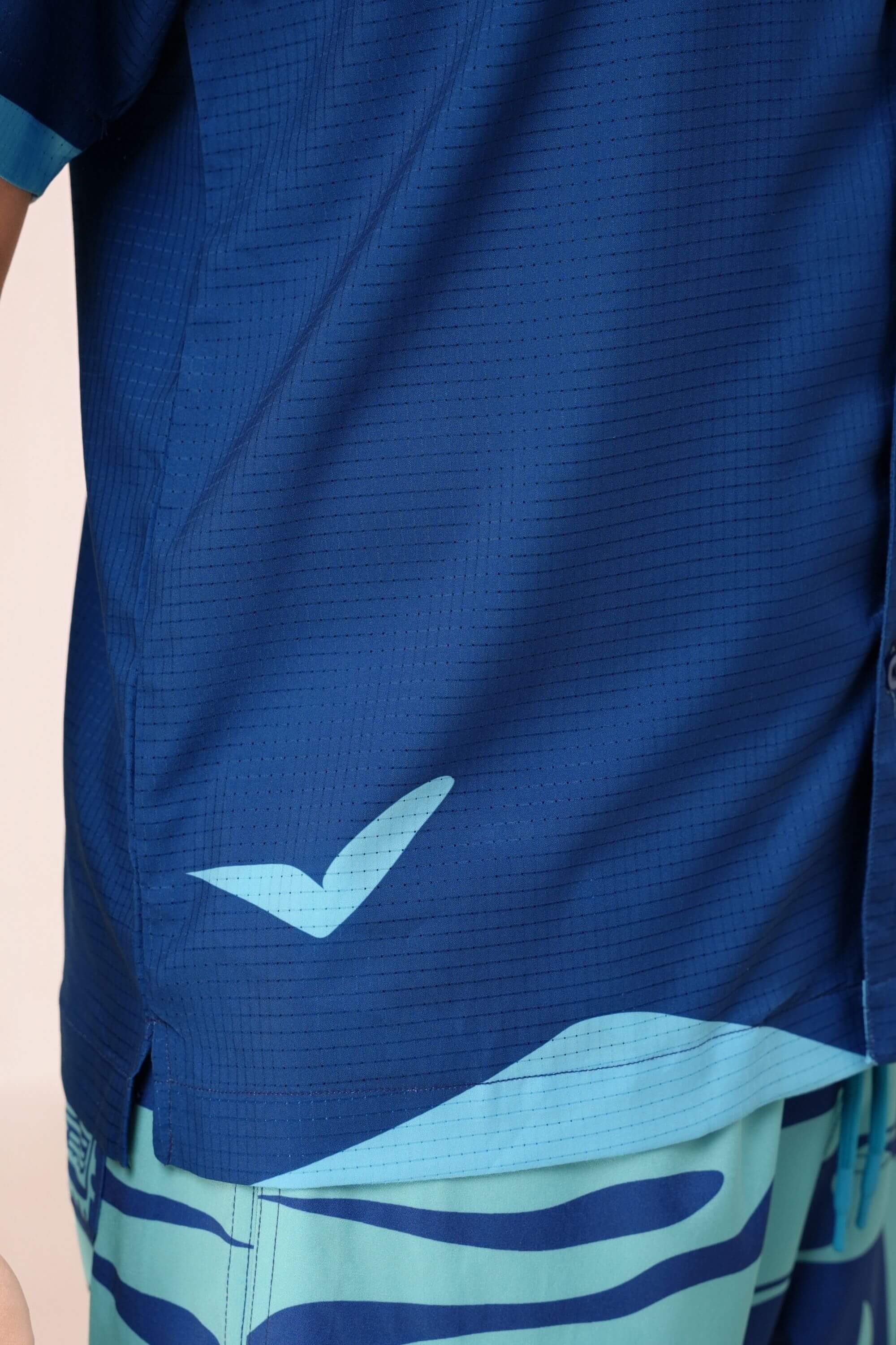 blue stamp resort shirt navy patterned view on model #color_navy