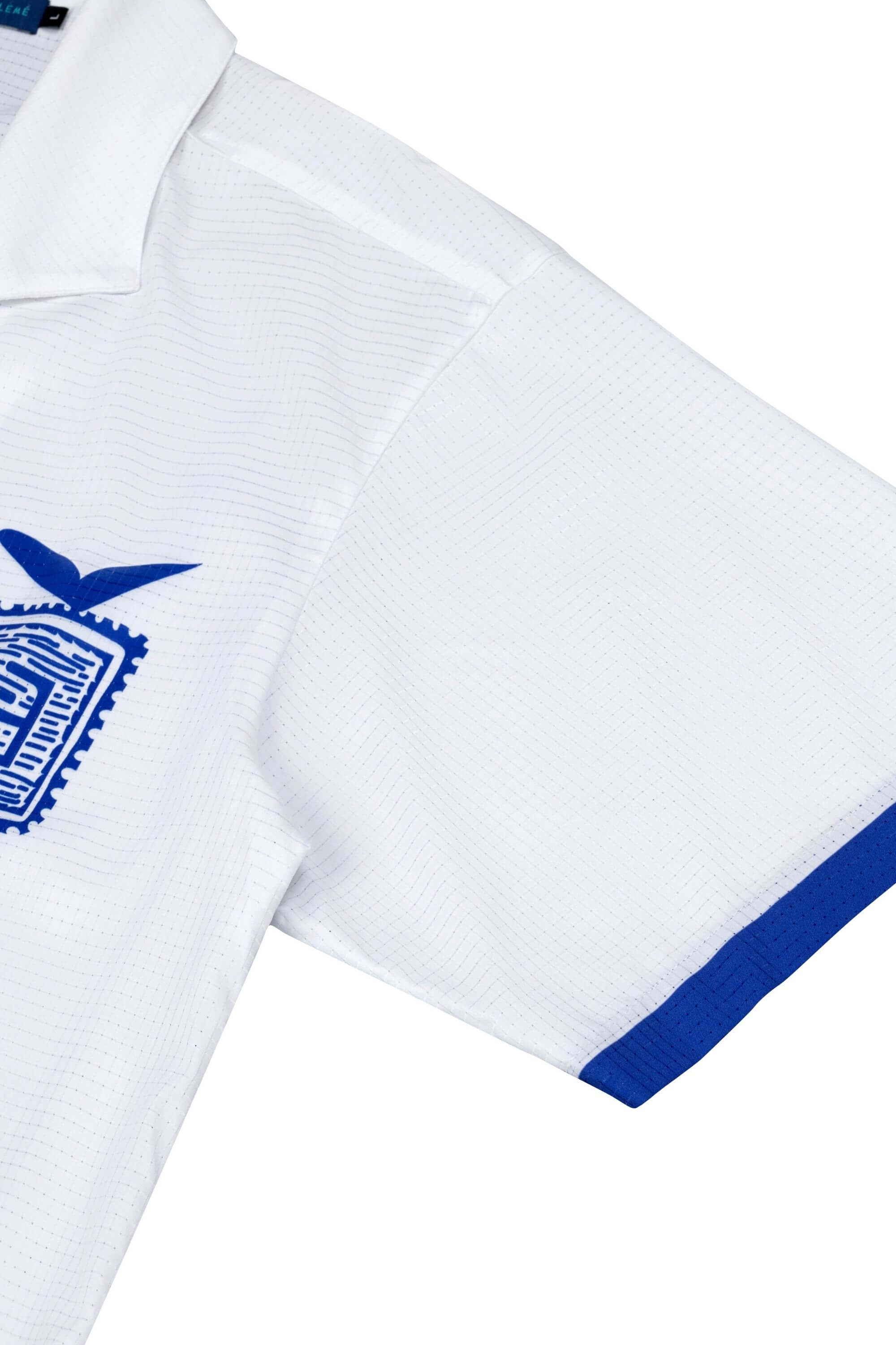 blue stamp resort shirt sleeve view #color_white
