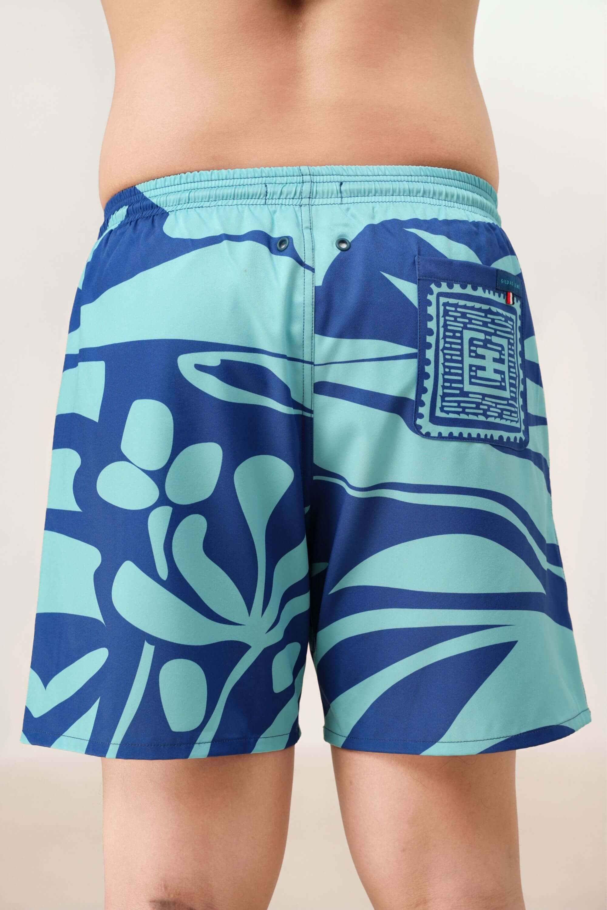 Blue Stamp Swim Trunk Pool Blue -back view #color_pool blue