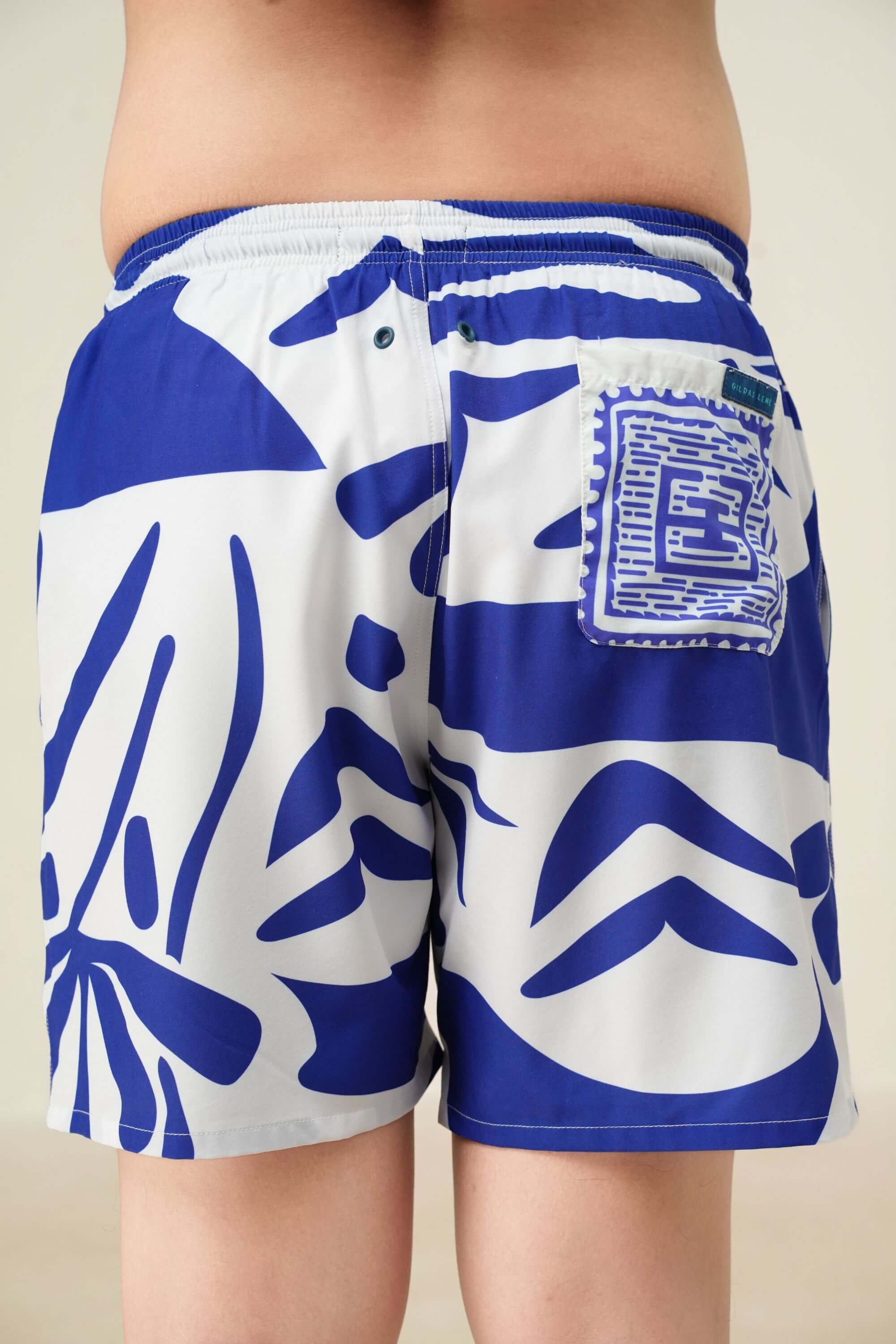 Blue Stamp Swim Trunk White - Full Back View #color_white