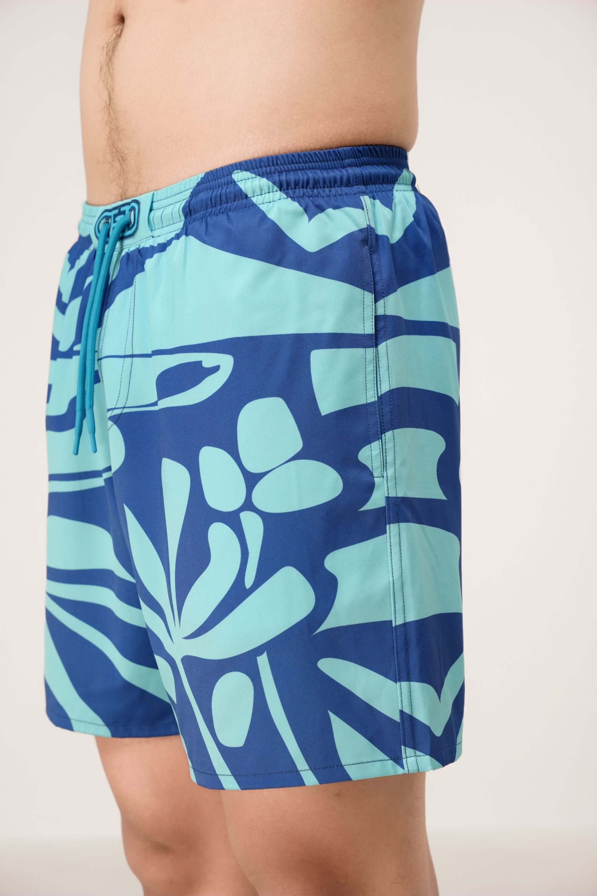 Blue Stamp Swim Trunk Pool Blue - Waistband Detail #color_pool blue