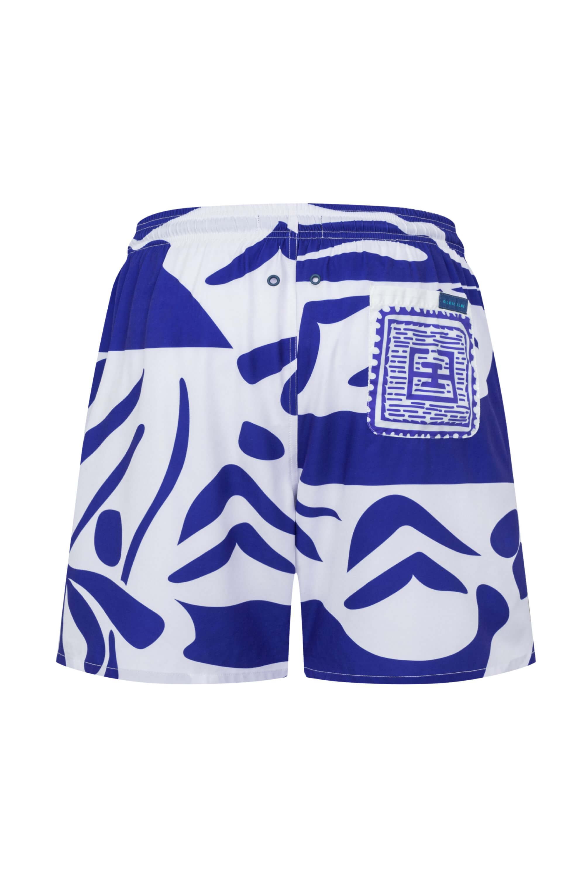 Blue Stamp Swim Trunk in White - Back View #color_white