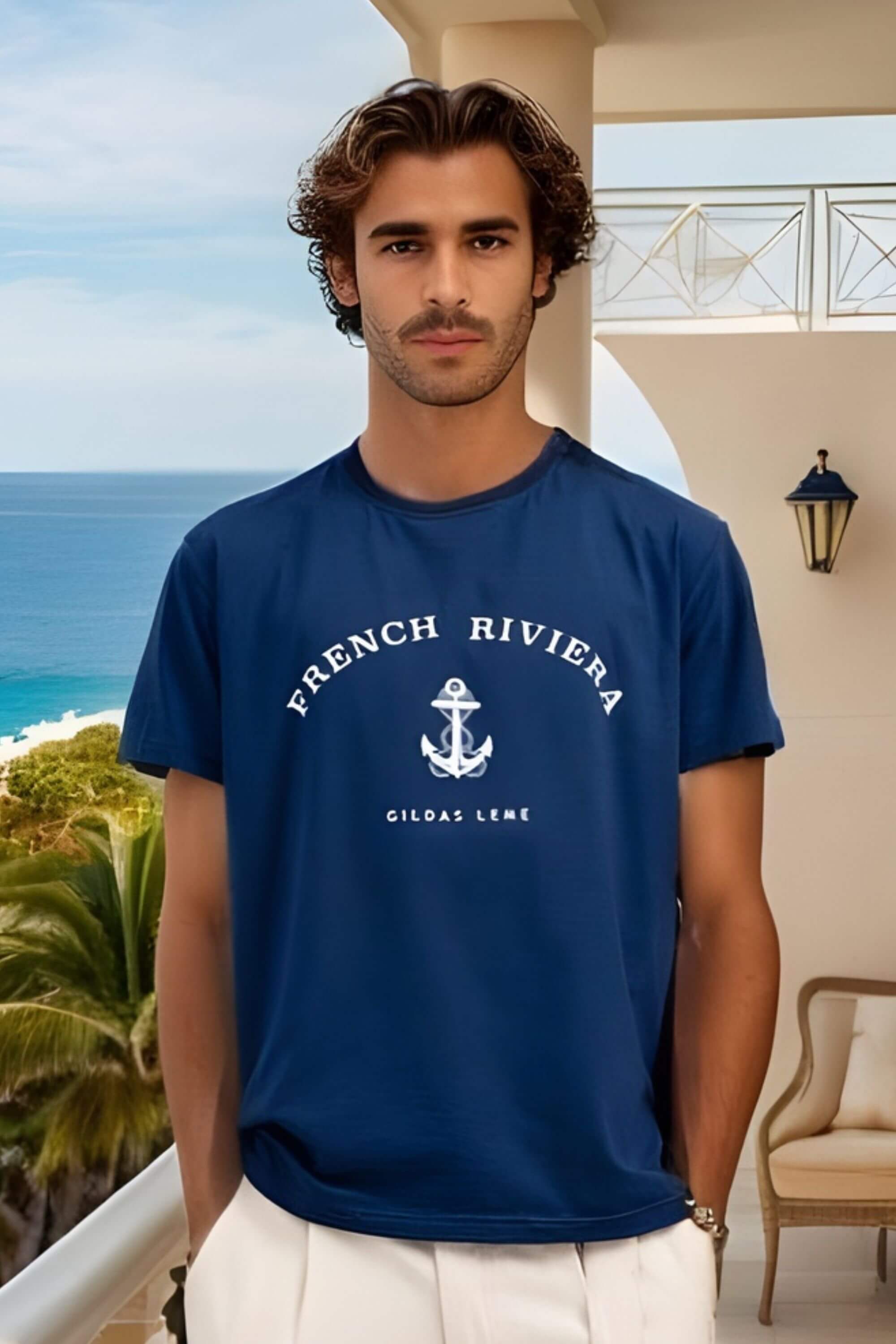 french riviera crew neck t-shirt on model