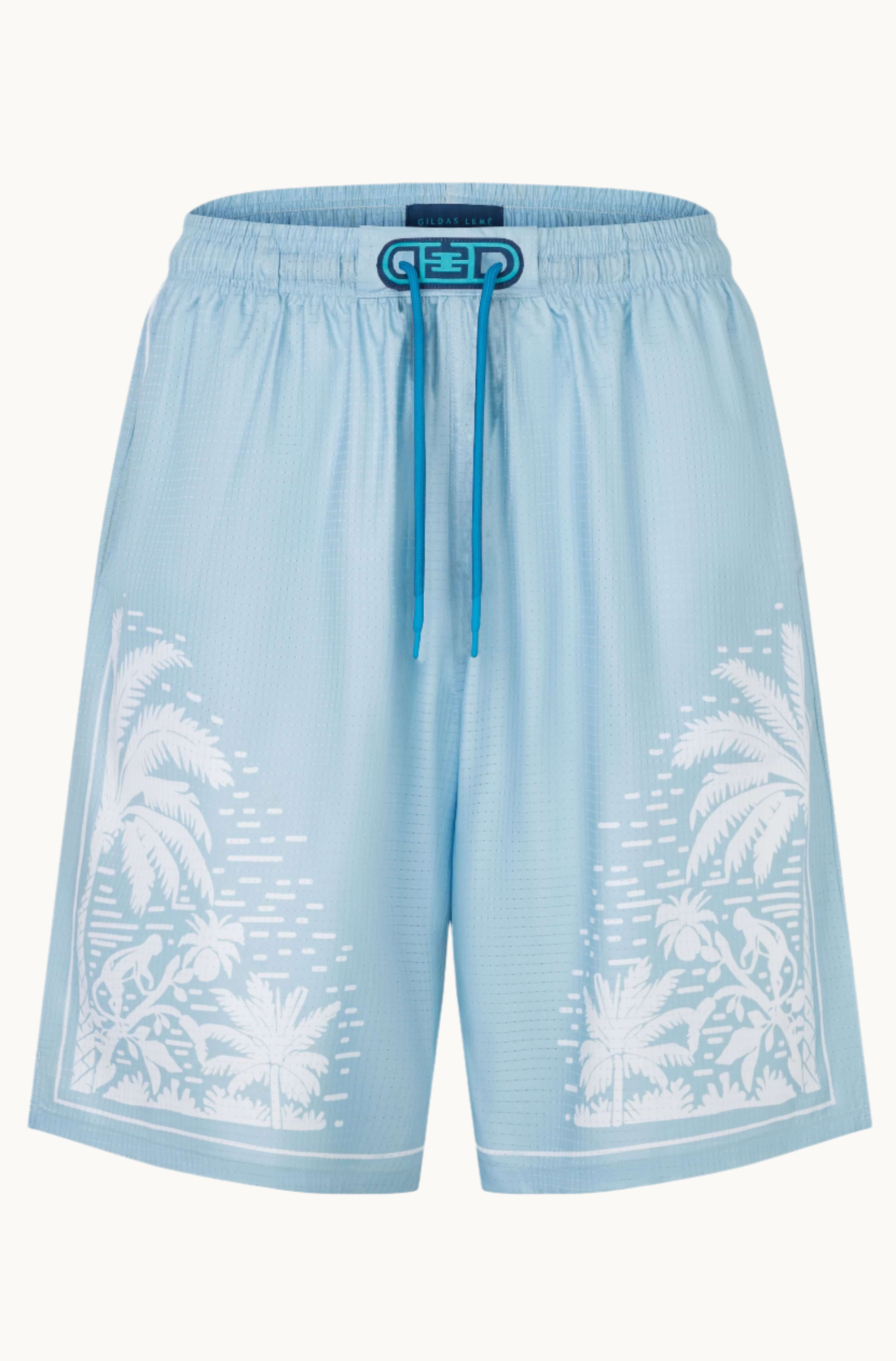 Front label of Pink Paradise summer resort beach shorts