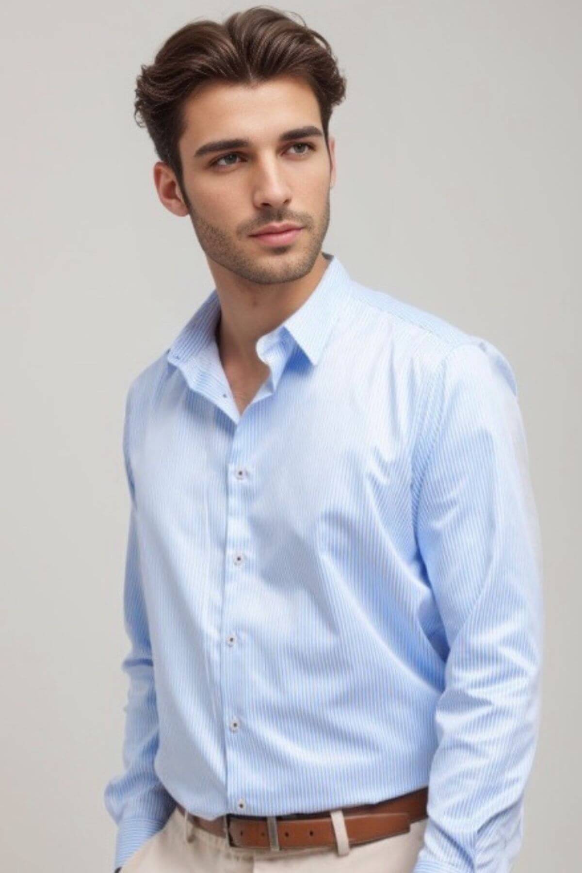 Front view of Riviera men’s long-sleeve striped shirt
