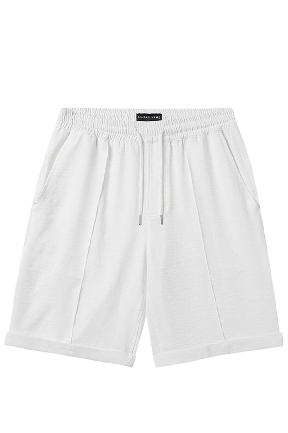 Front view of white summer beach shorts for men in resort wear style