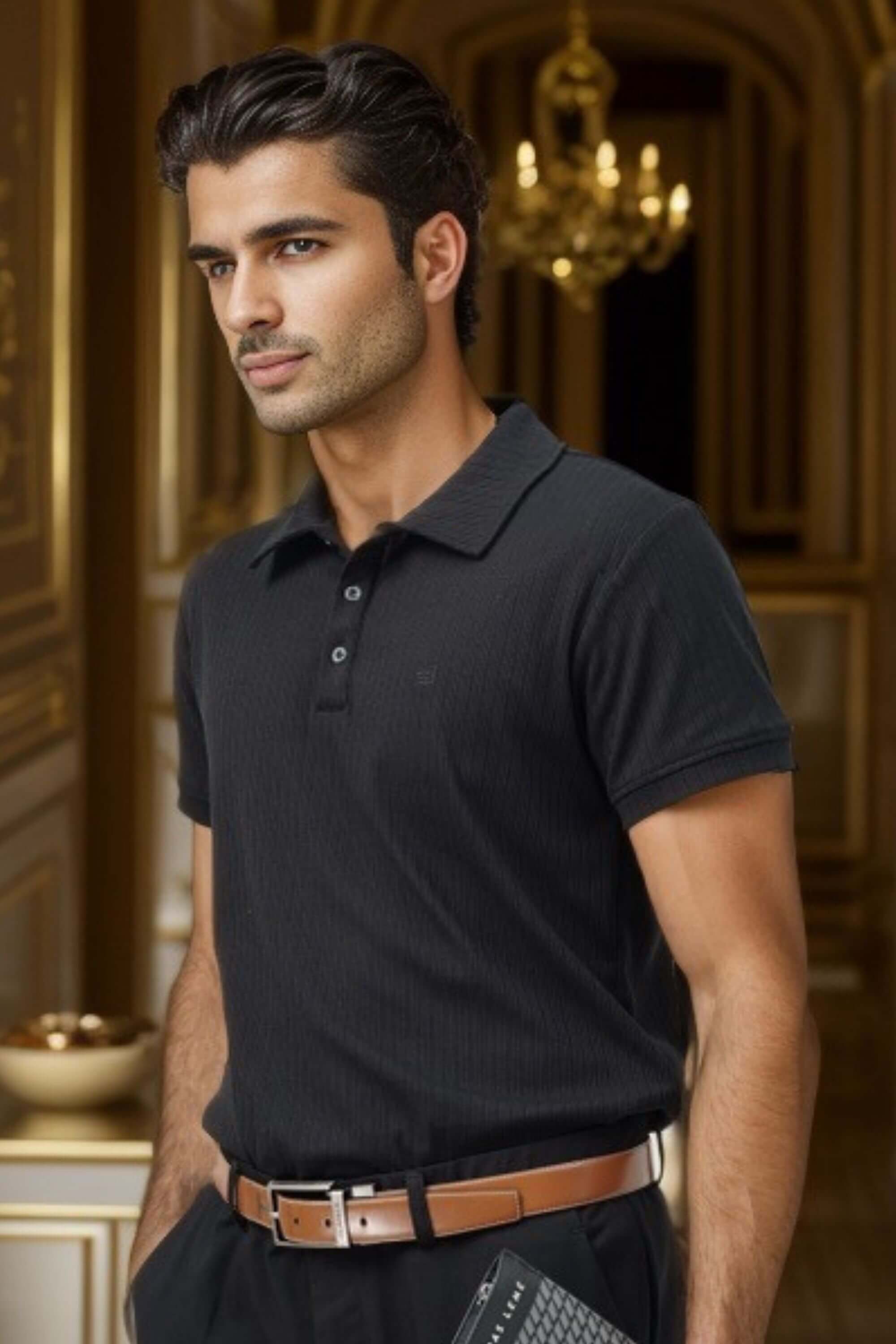gassin polo shirt black on model