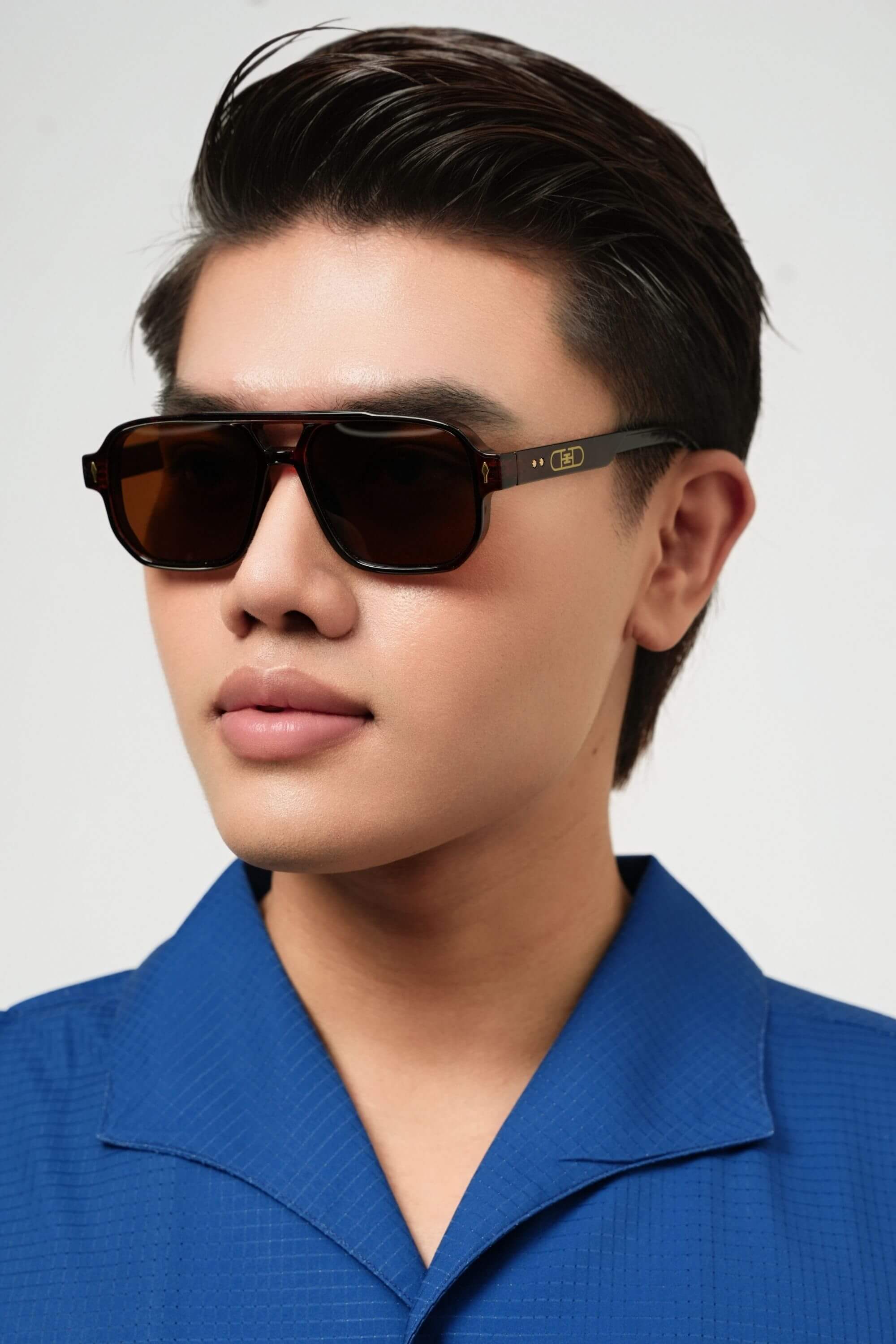 gildas leme acetate sunglasses brown on model #color_brown