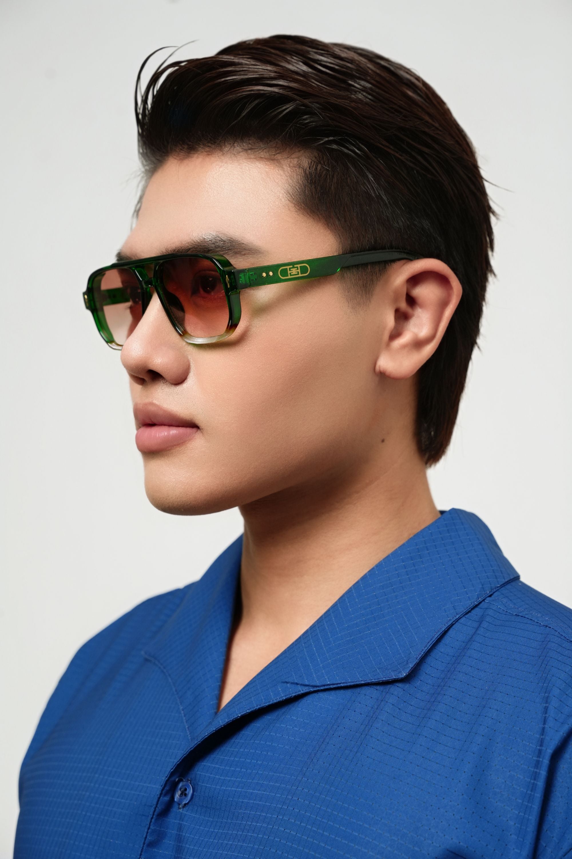 gildas leme acetate sunglasses olive green side view #color_olive green