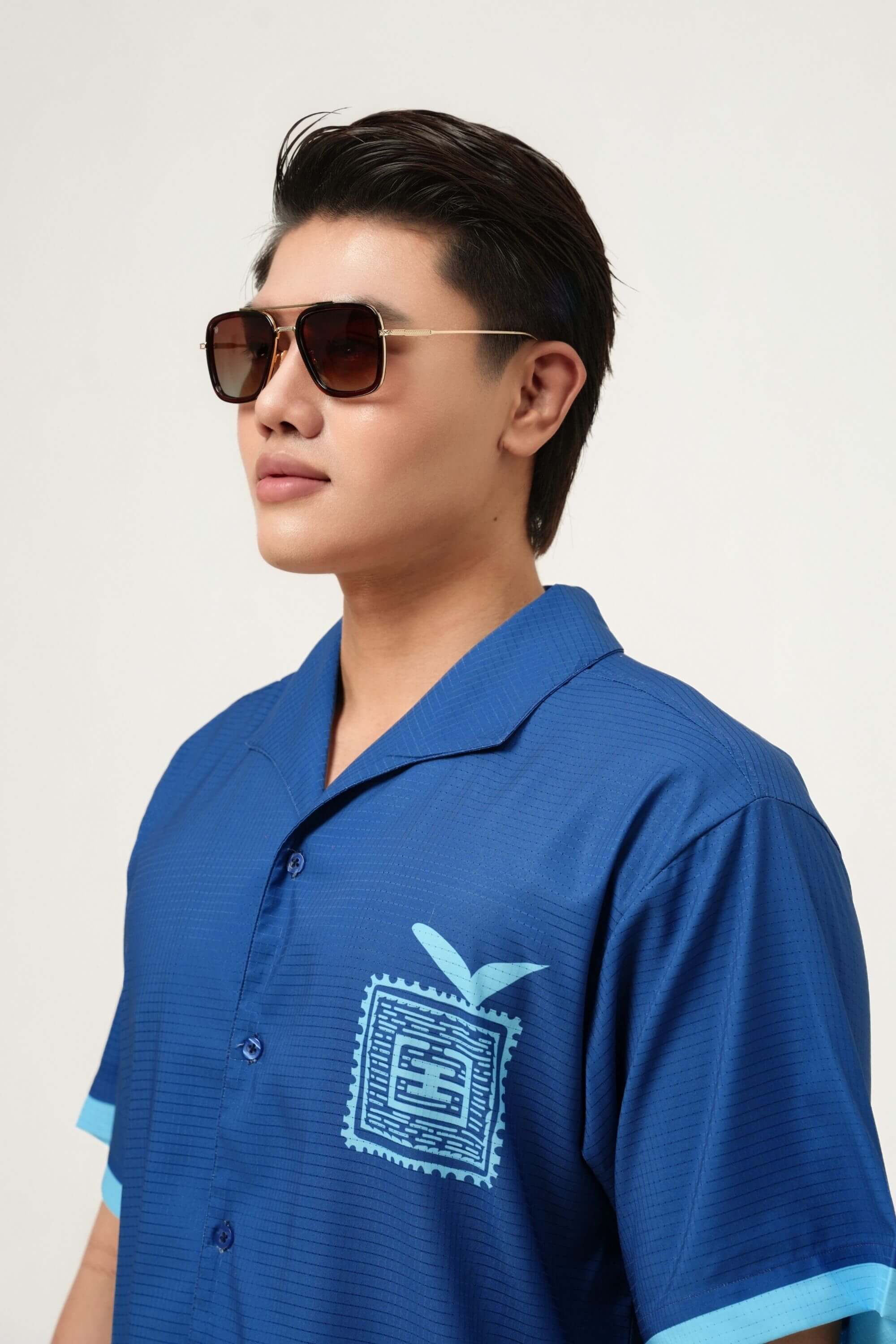 gildas leme metal sunglasses brown side view on model #color_brown