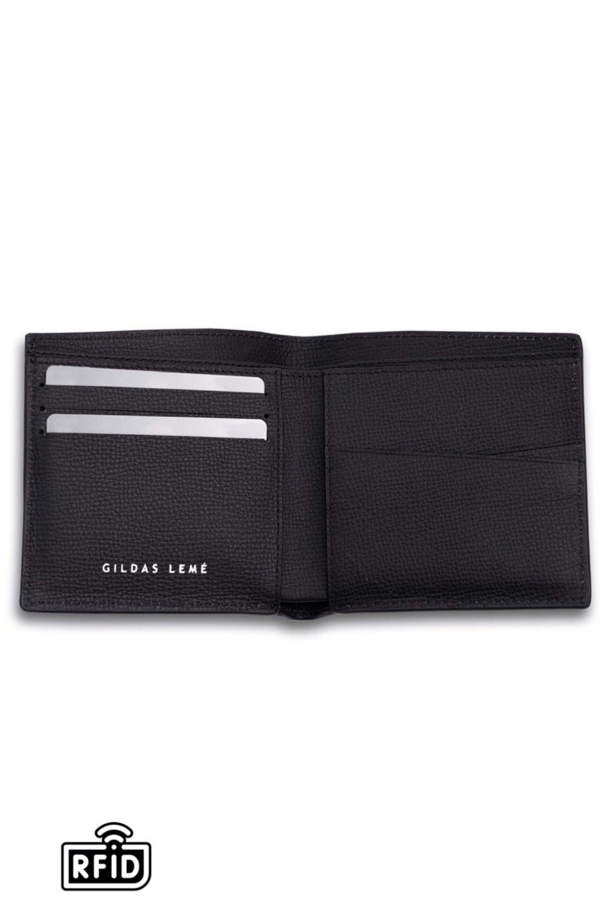 leather bi-fold wallet black detail view #color_black