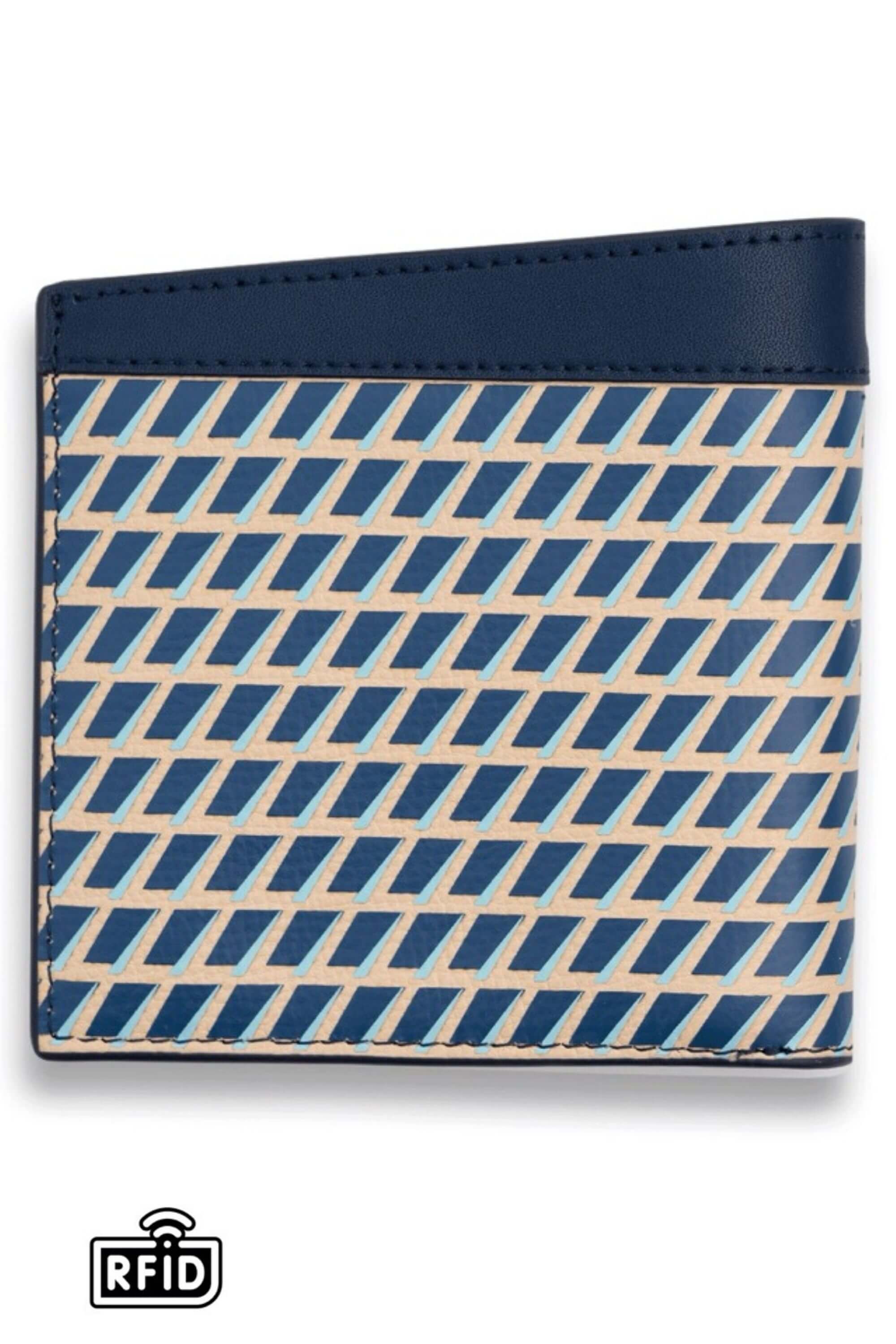 leather bi-fold wallet navy back view #color_navy