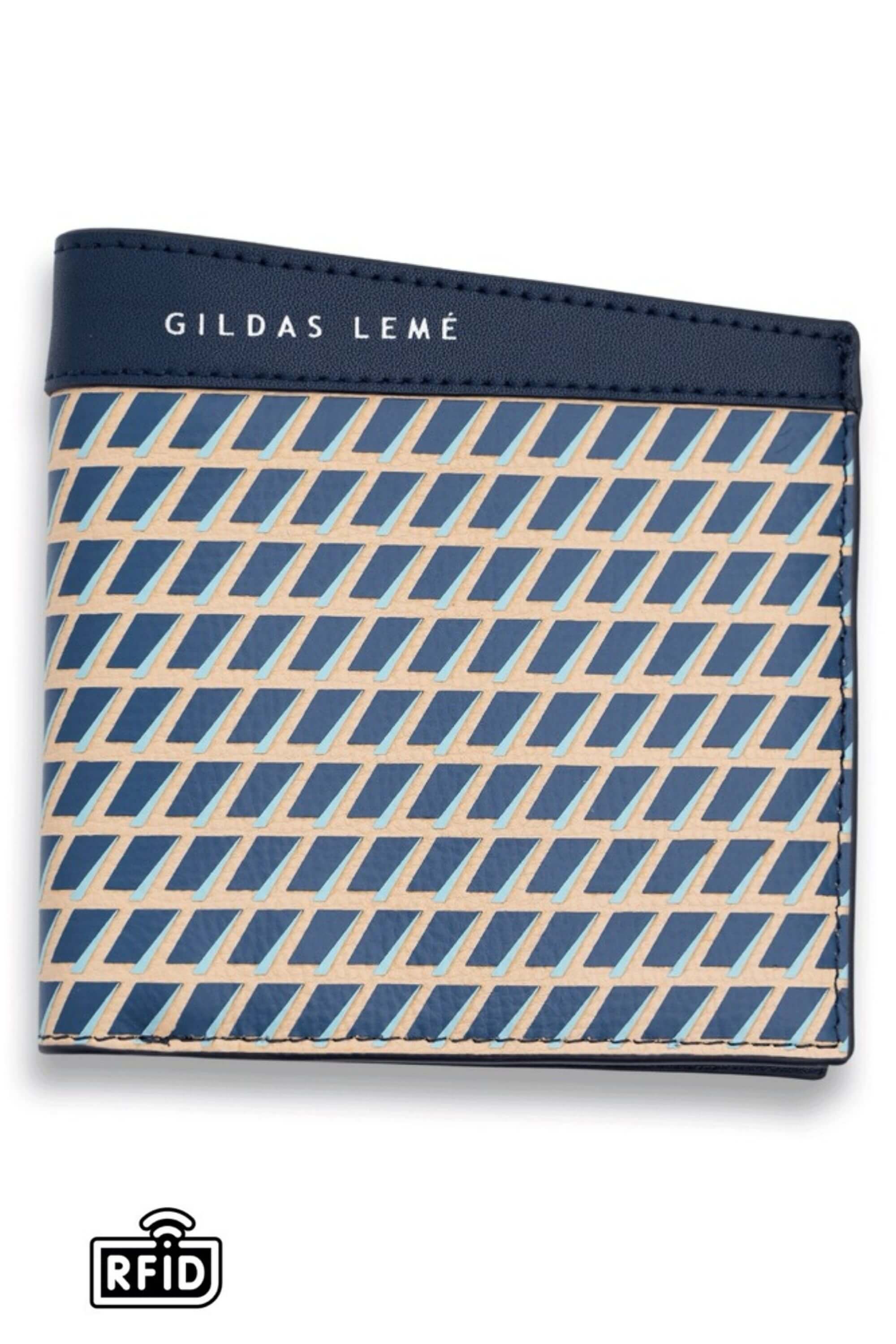 leather bi-fold wallet navy front view #color_navy