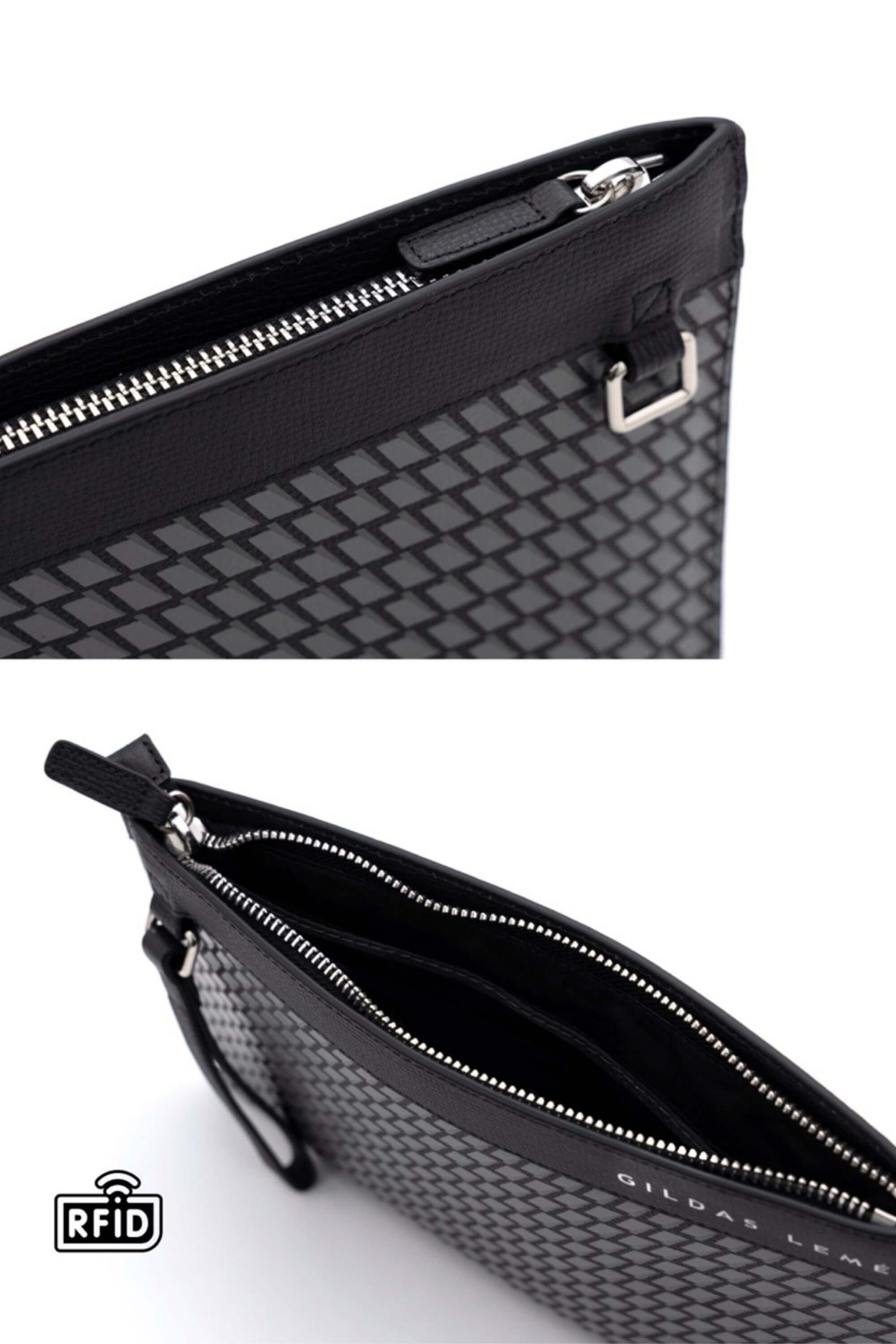 leather clutch bag black details view #color_black