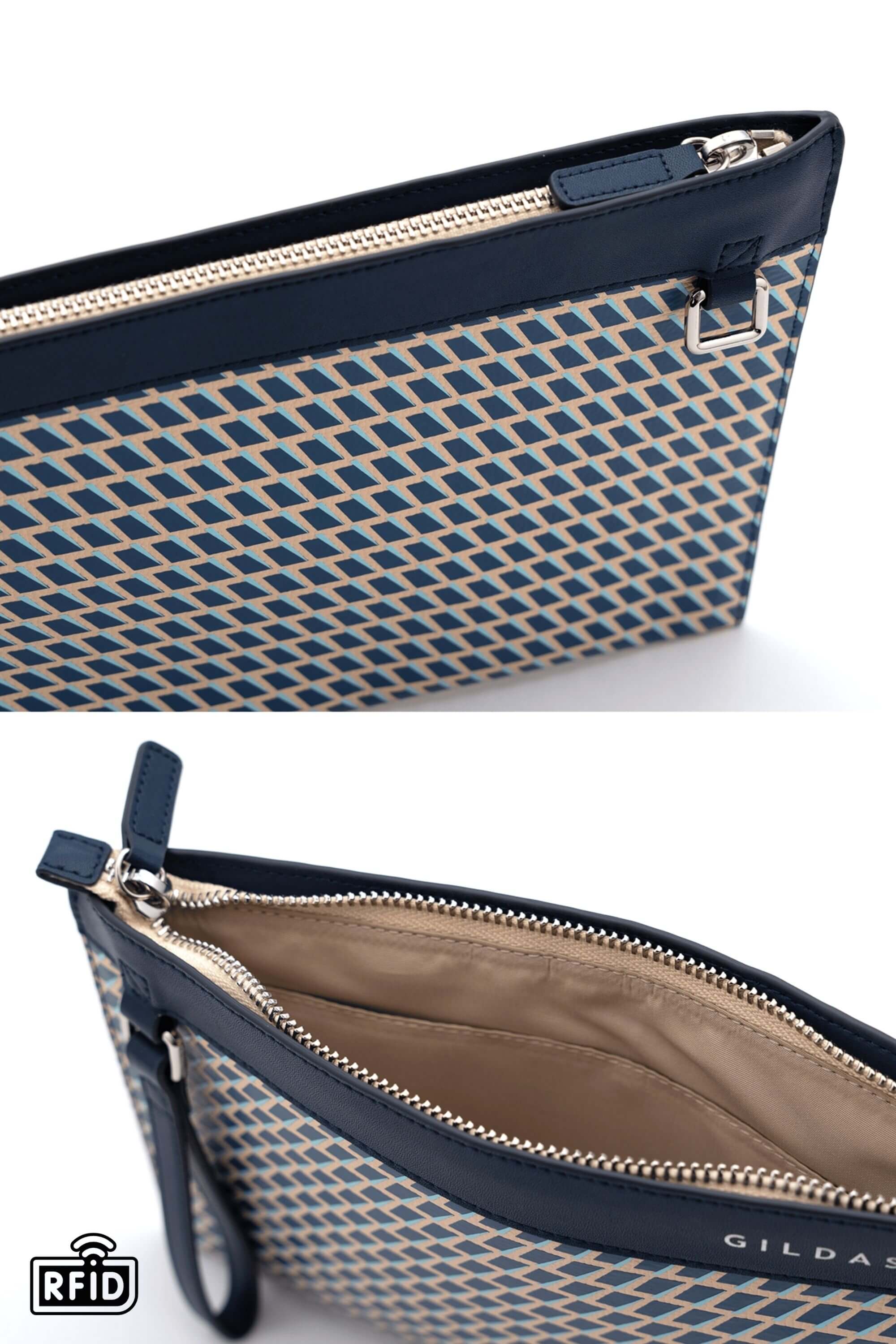 leather clutch bag navy details view #color_navy