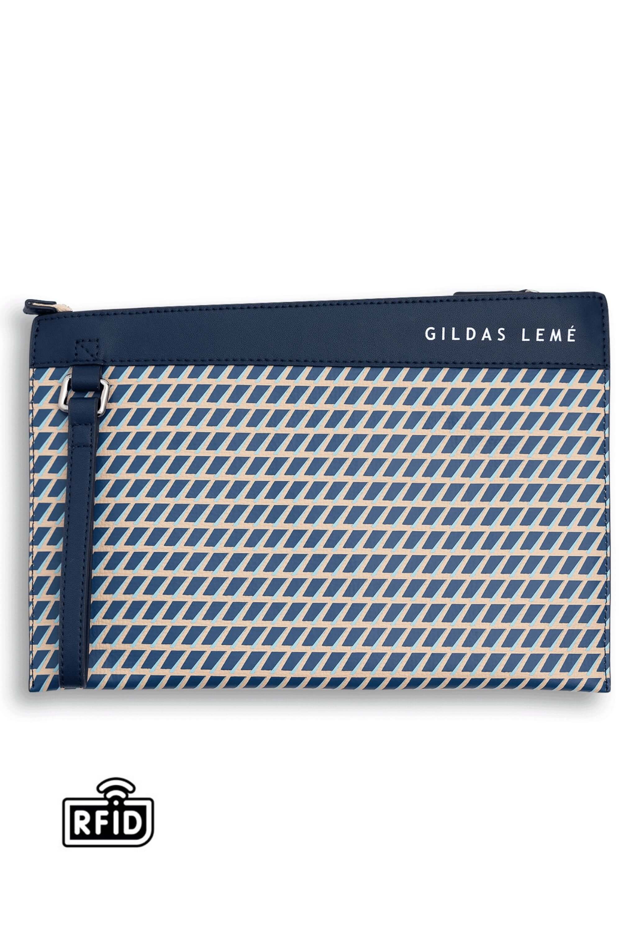 leather clutch bag navy front view #color_navy