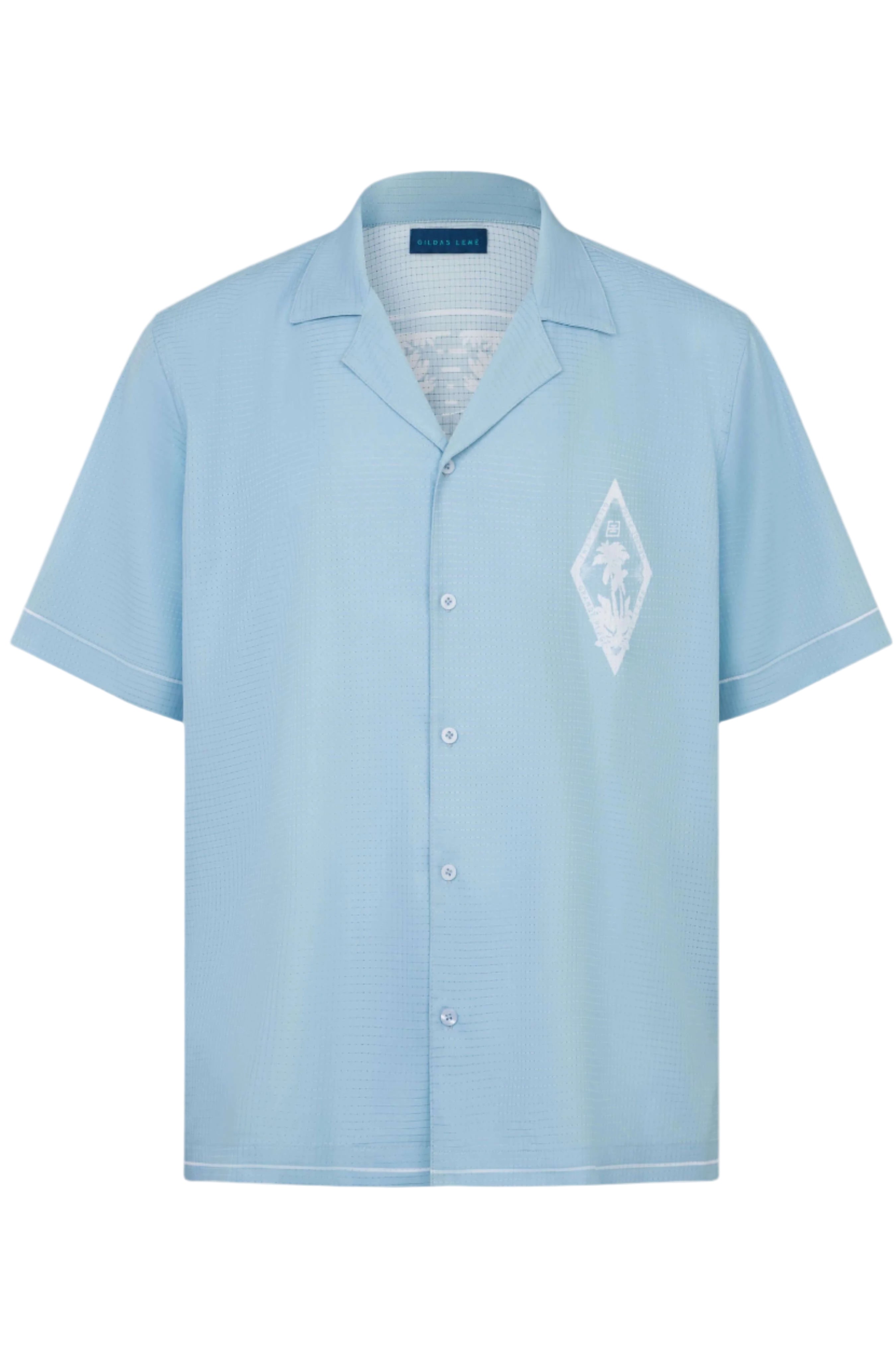 Light blue Pink Paradise men’s resort shirt – front view