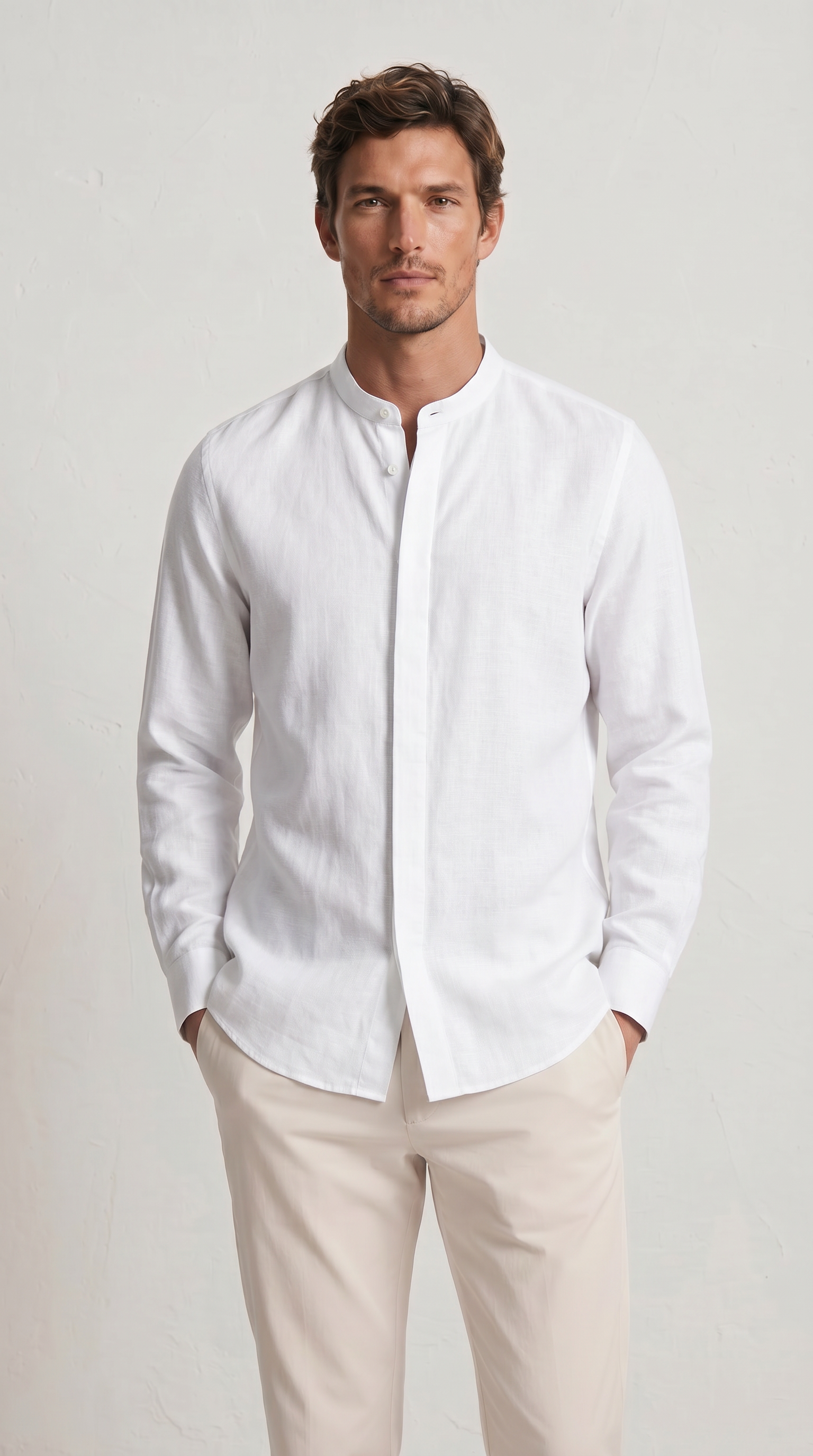Luxurious Linen Mandarin Collar Shirt