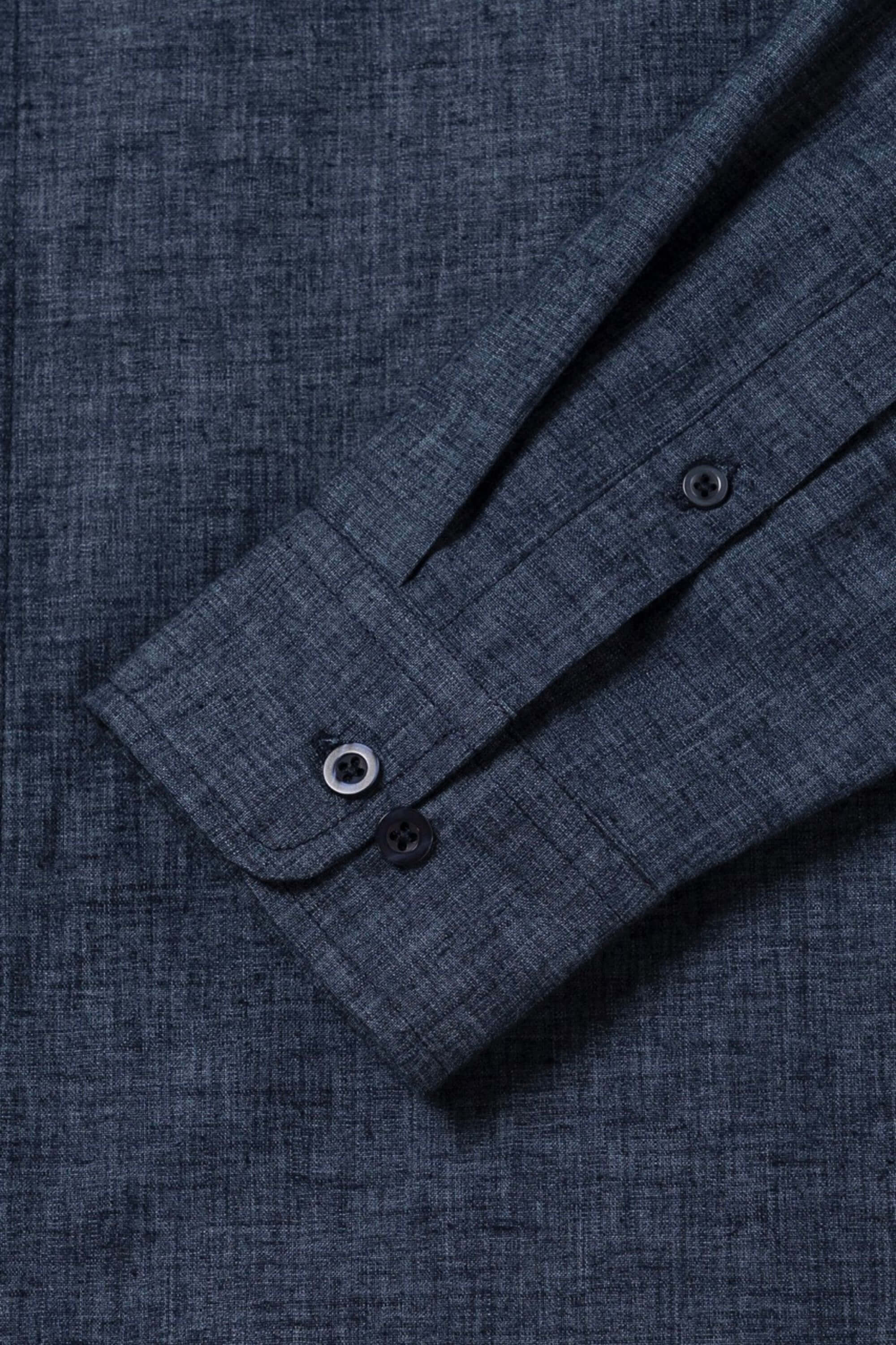 luxurious linen mandarin collar shirt sleeve view #color_navy