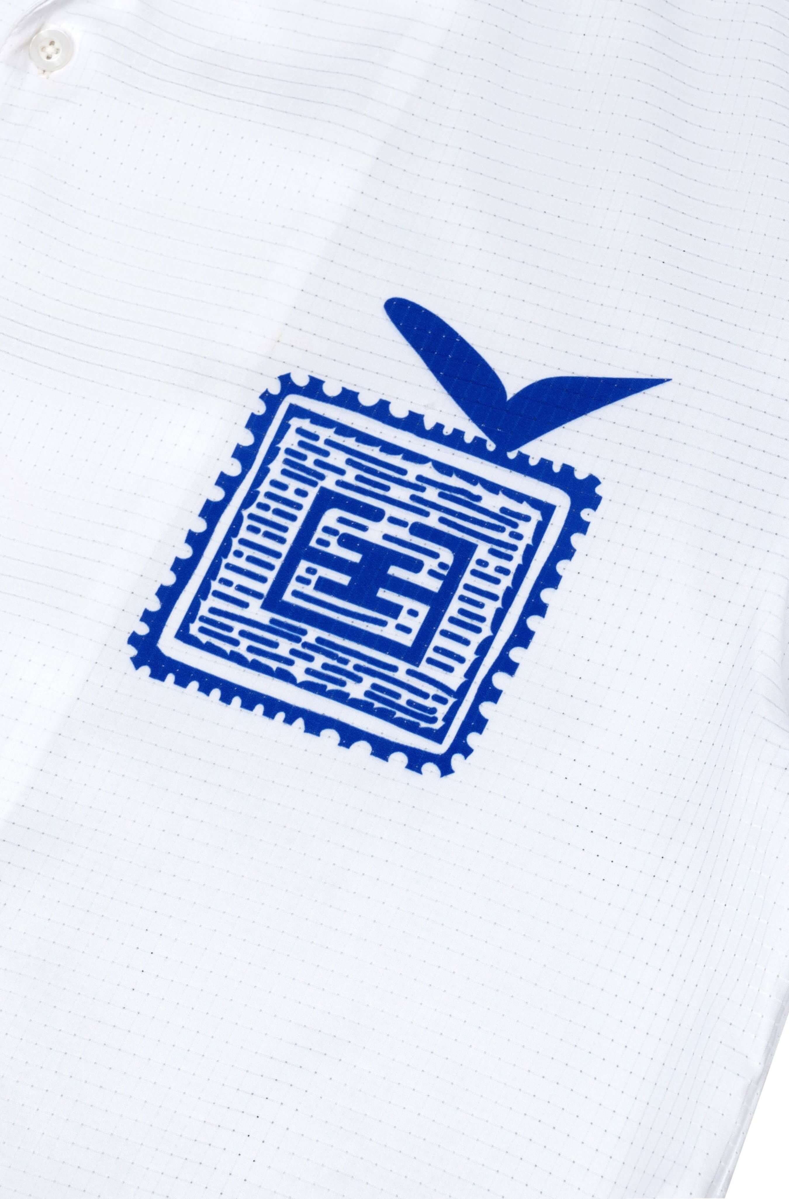 Chest logo print on men’s white Blue Stamp beach shirt