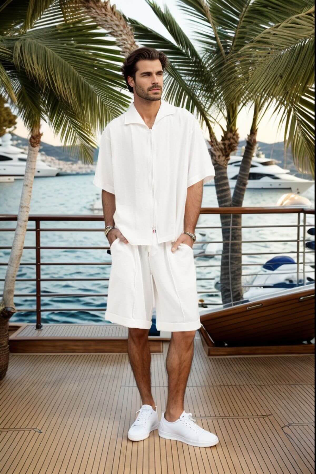 Mistral white beach outfit set for men in resort wear style