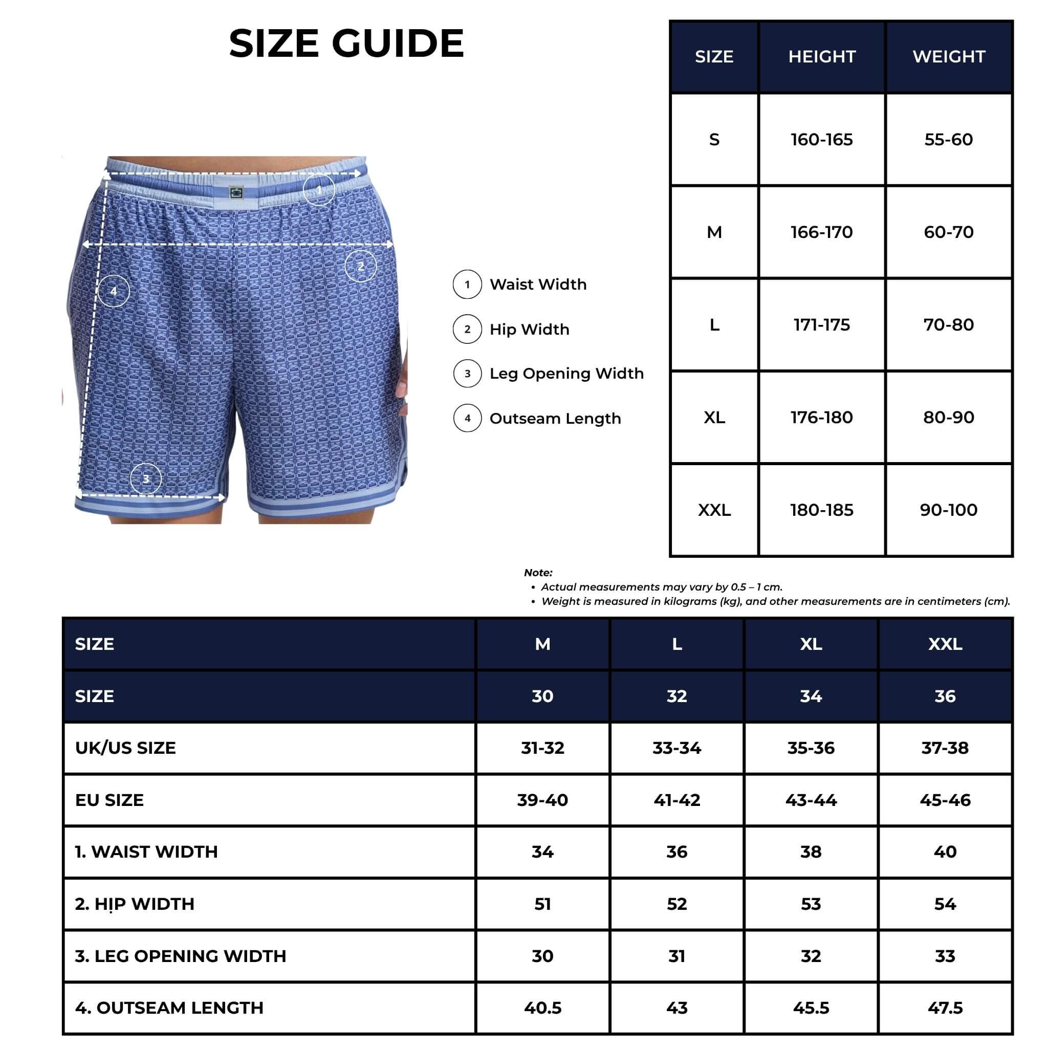 monogram resort short size chart