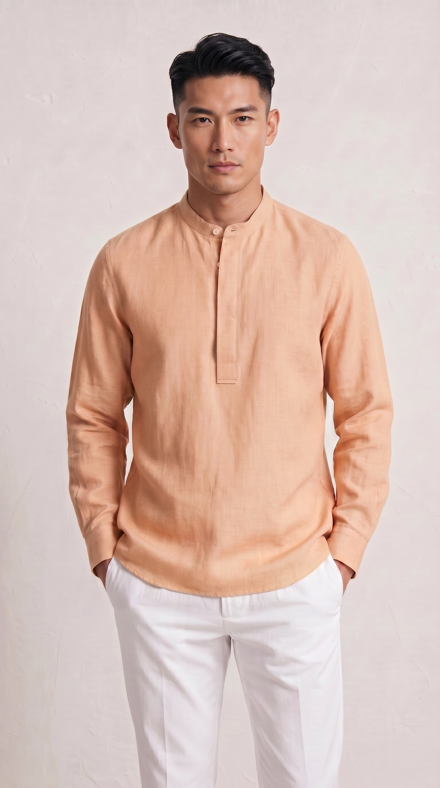 Tet Linen Mandarin Collar Shirt