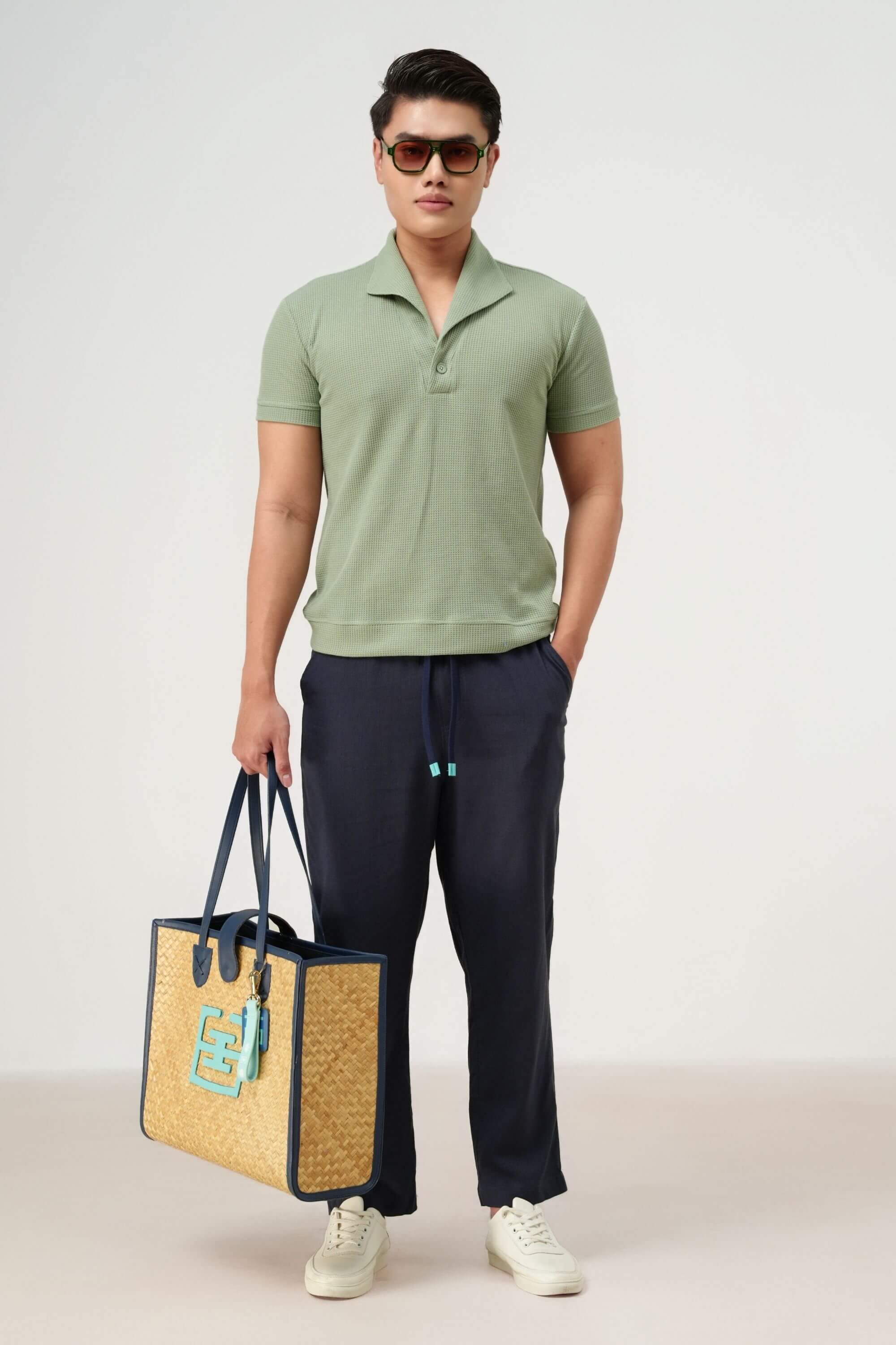 palma polo shirt mint and linen pant and bag #color_mint