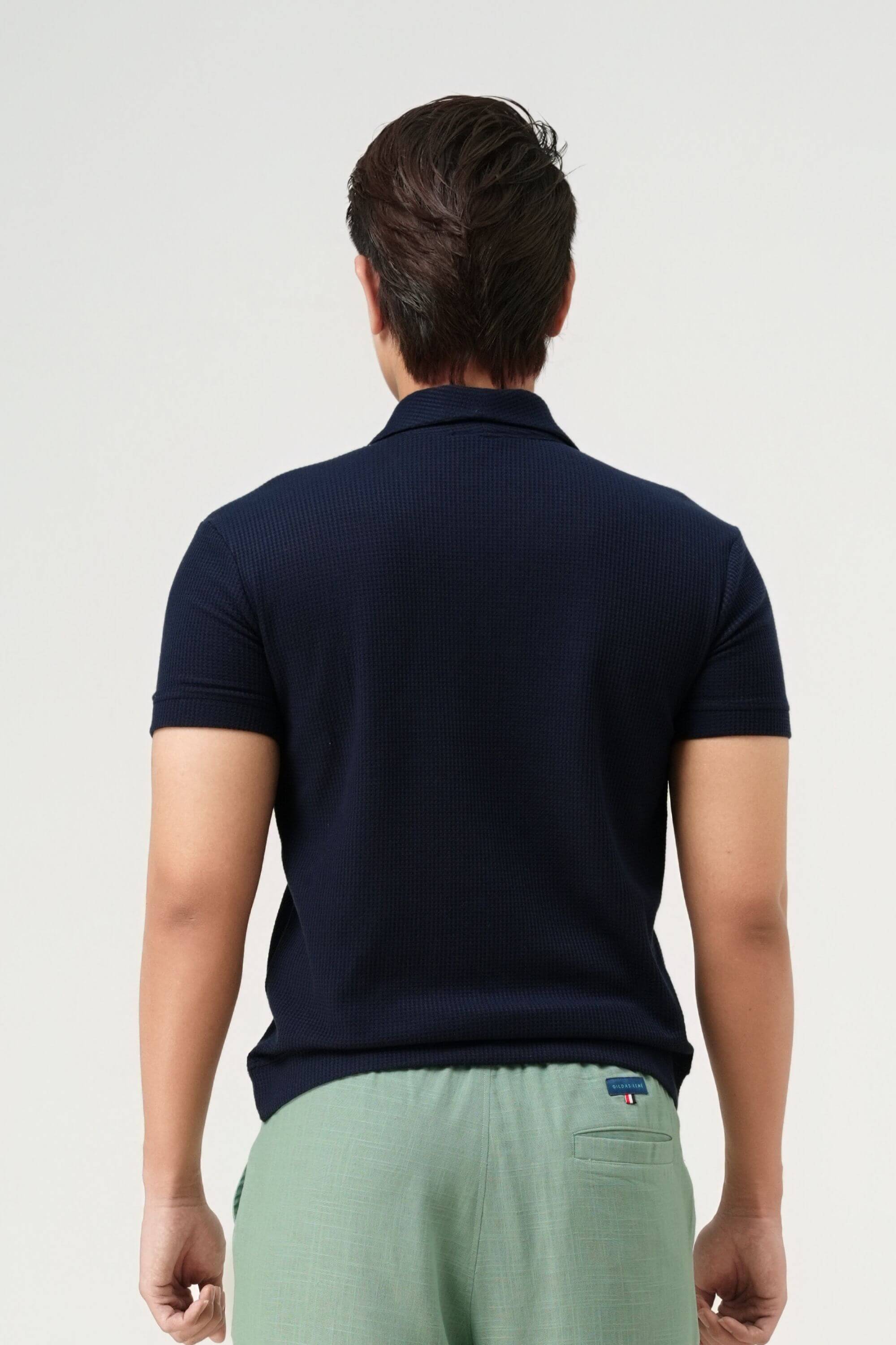 palma polo shirt navy back view #color_navy
