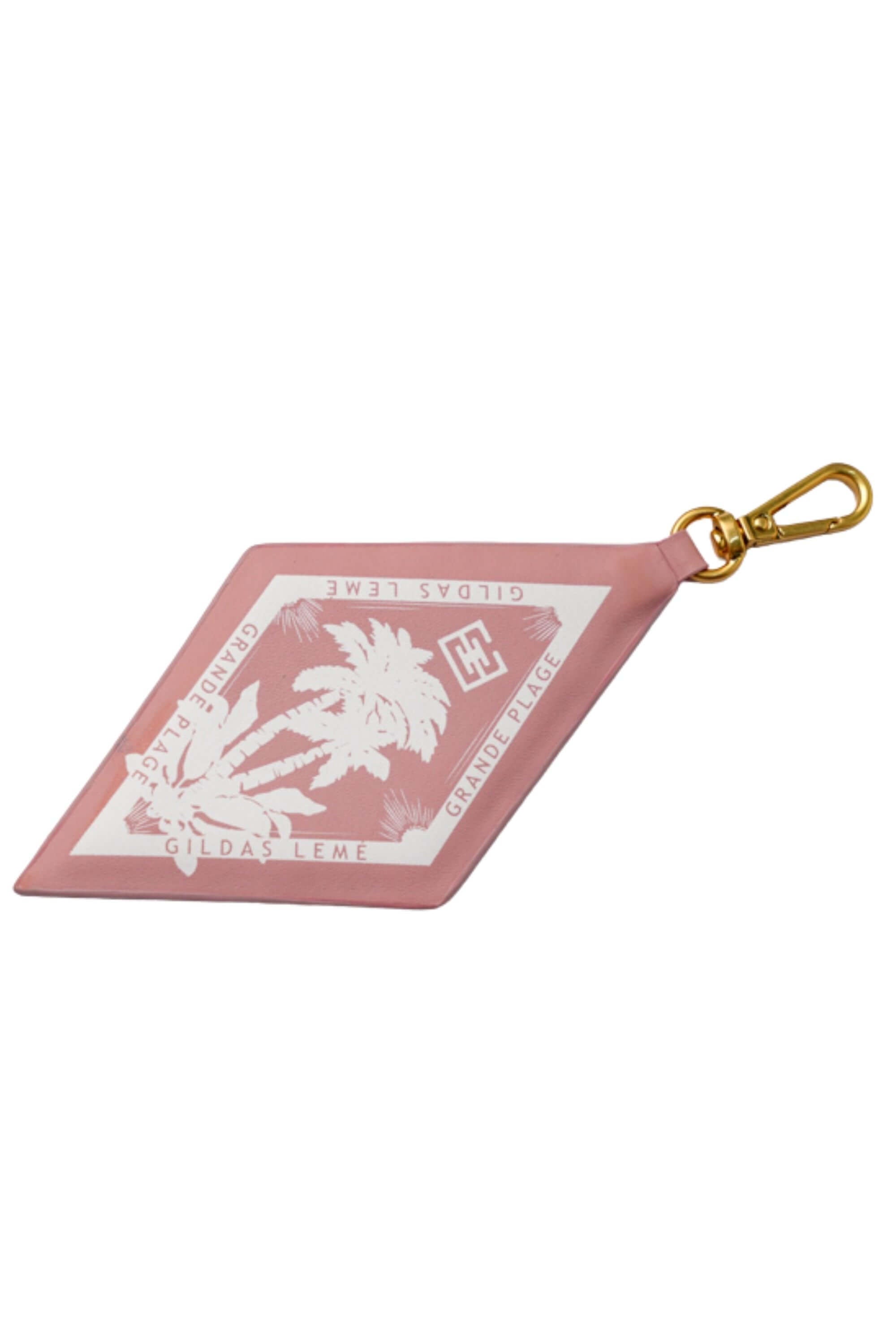 paradise edition bag charms diamond-shaped with palm tree design and gold clasp - Side View #color_pink rose