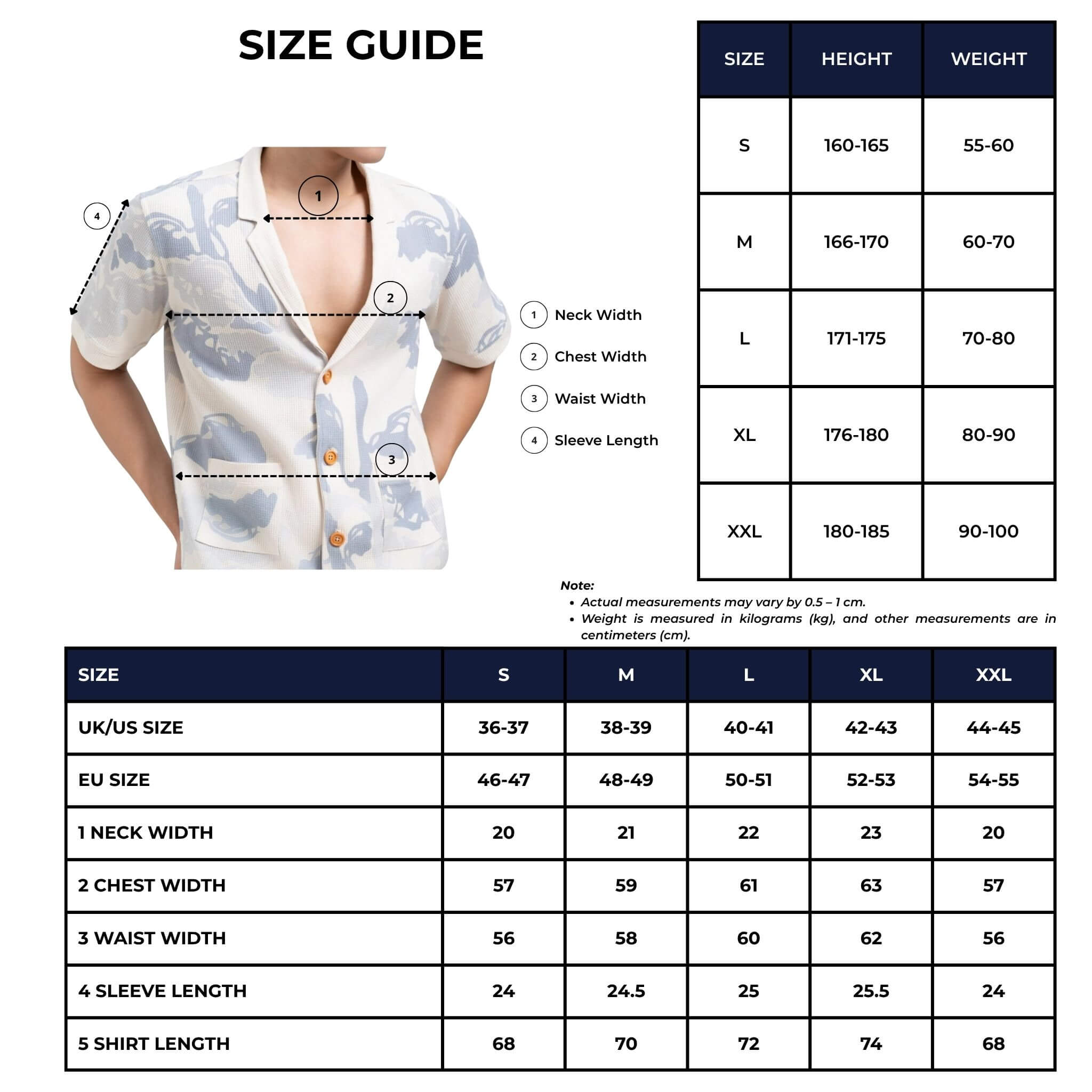 pin parasol resort shirt size chart