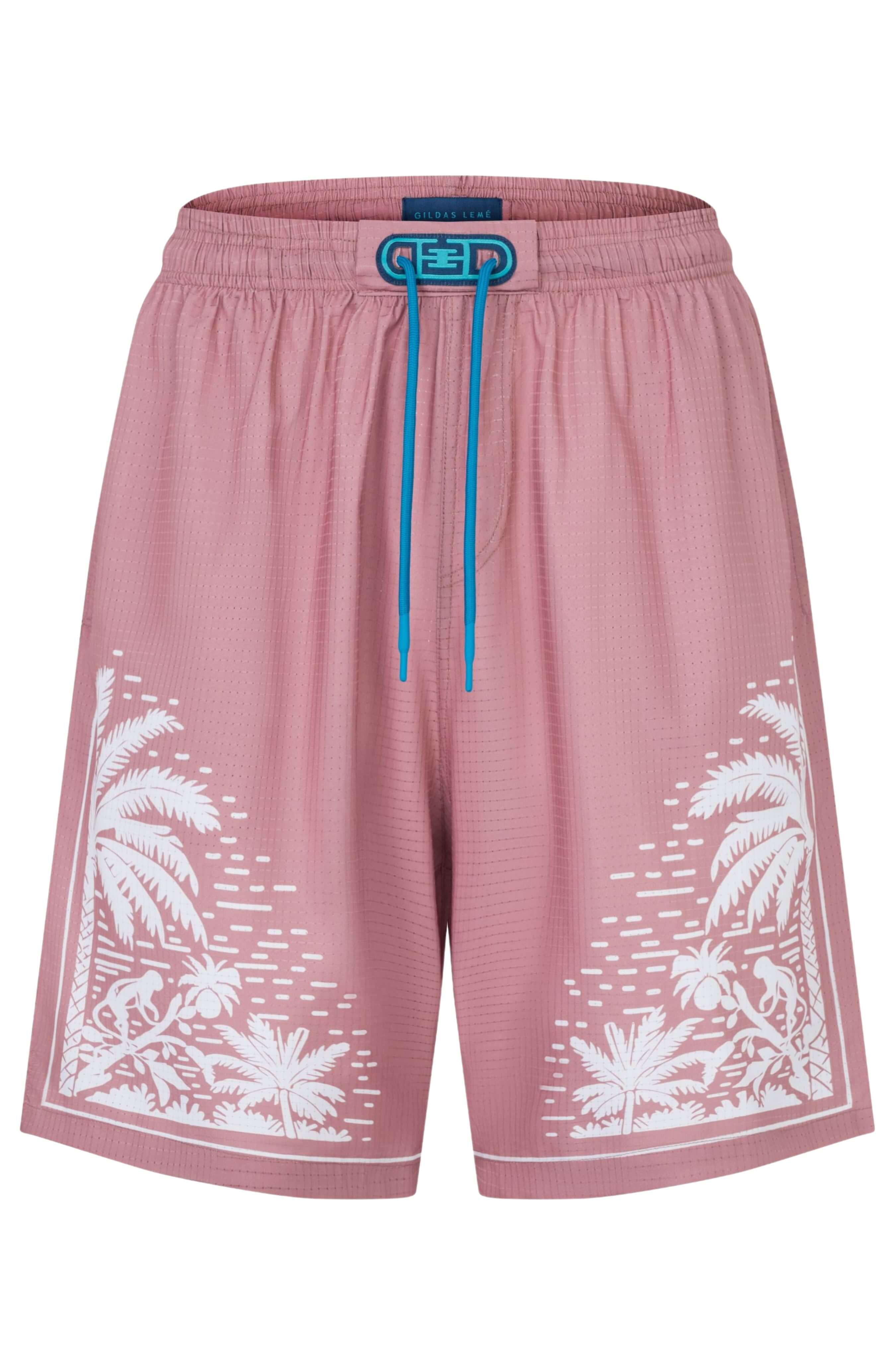 Front view of Pink Paradise men’s summer beach shorts