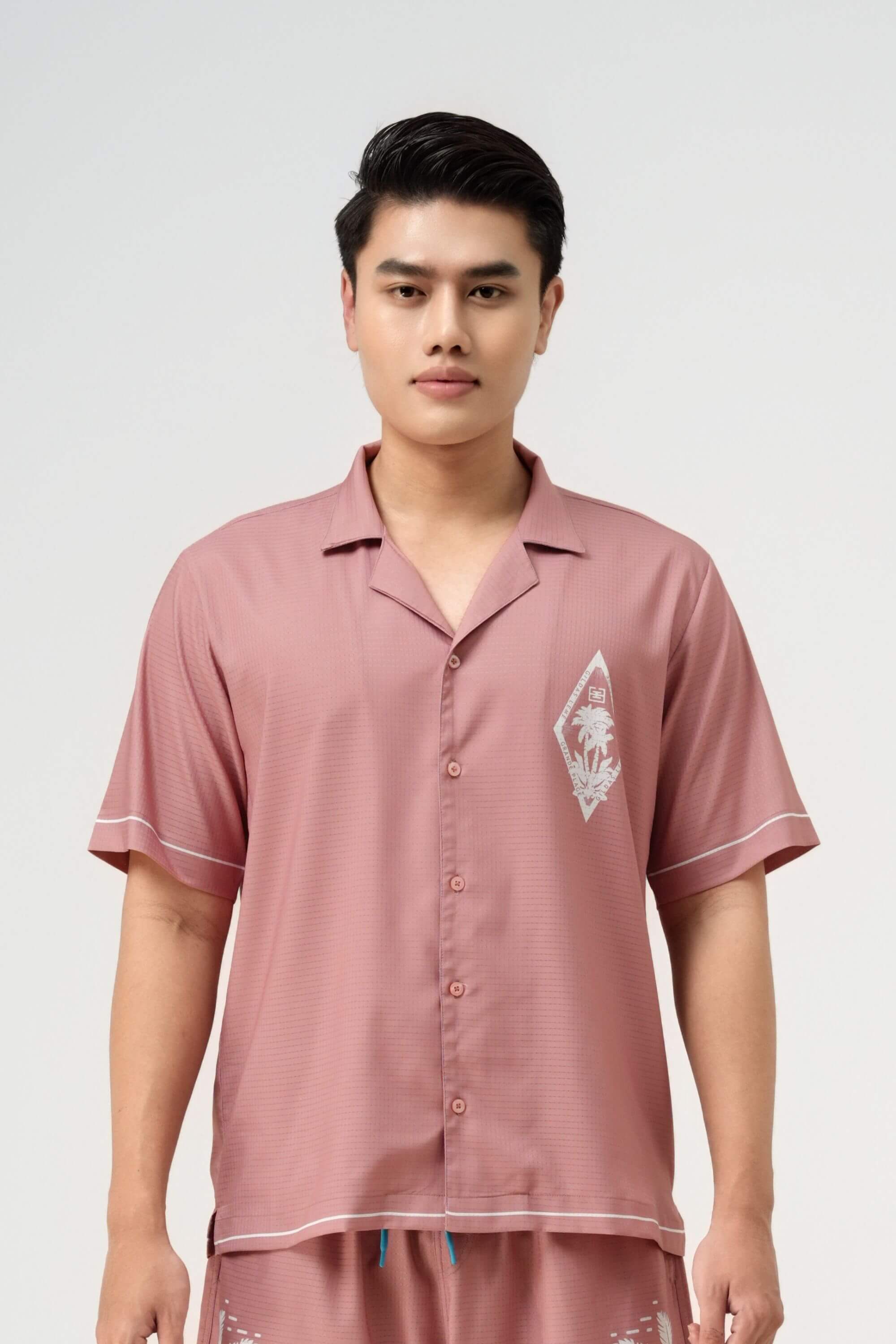 pink paradise resort shirt pink rose on model #color_pink rose