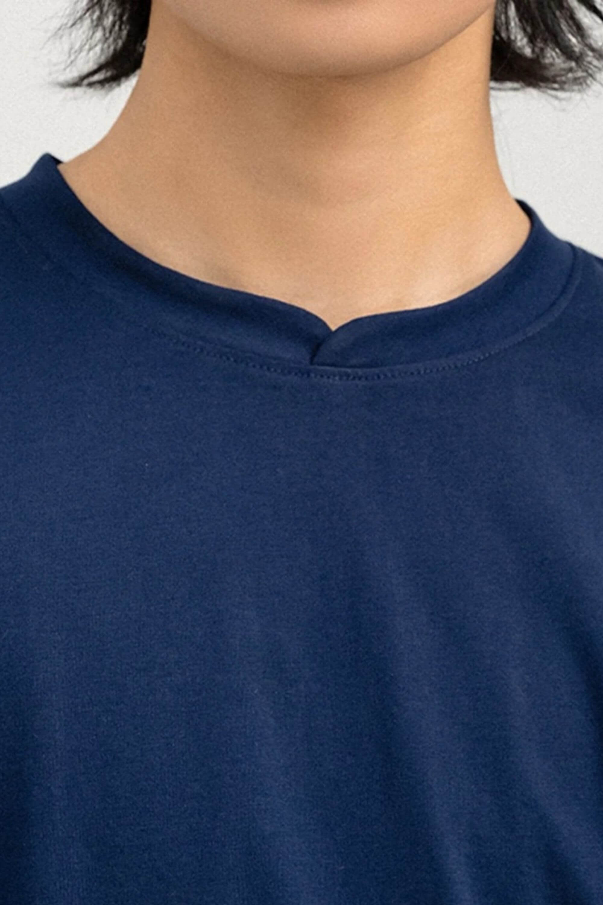 qmax mandarin round neck t-shirt navy collar view #color_navy