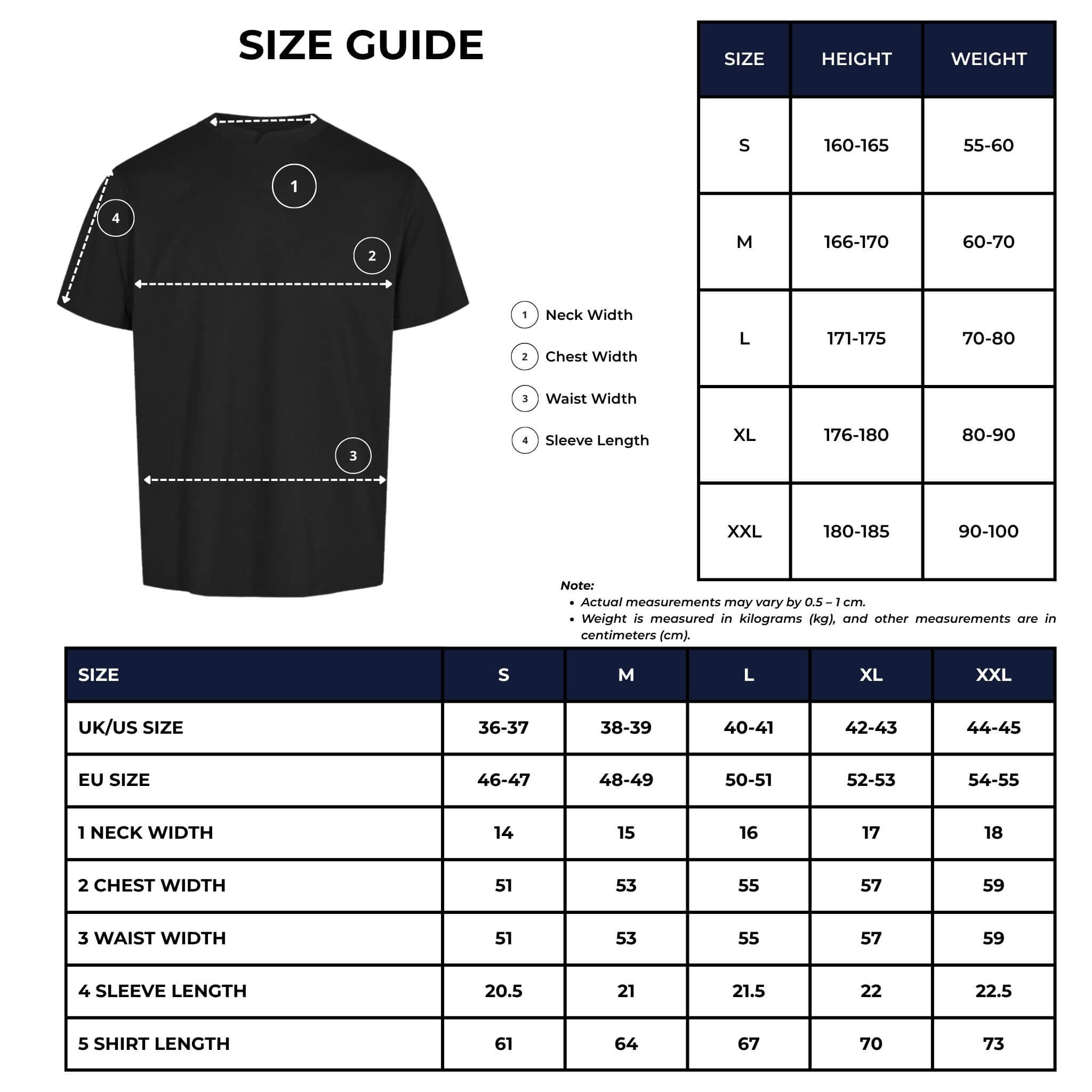 qmax mandarin round neck t-shirt size chart