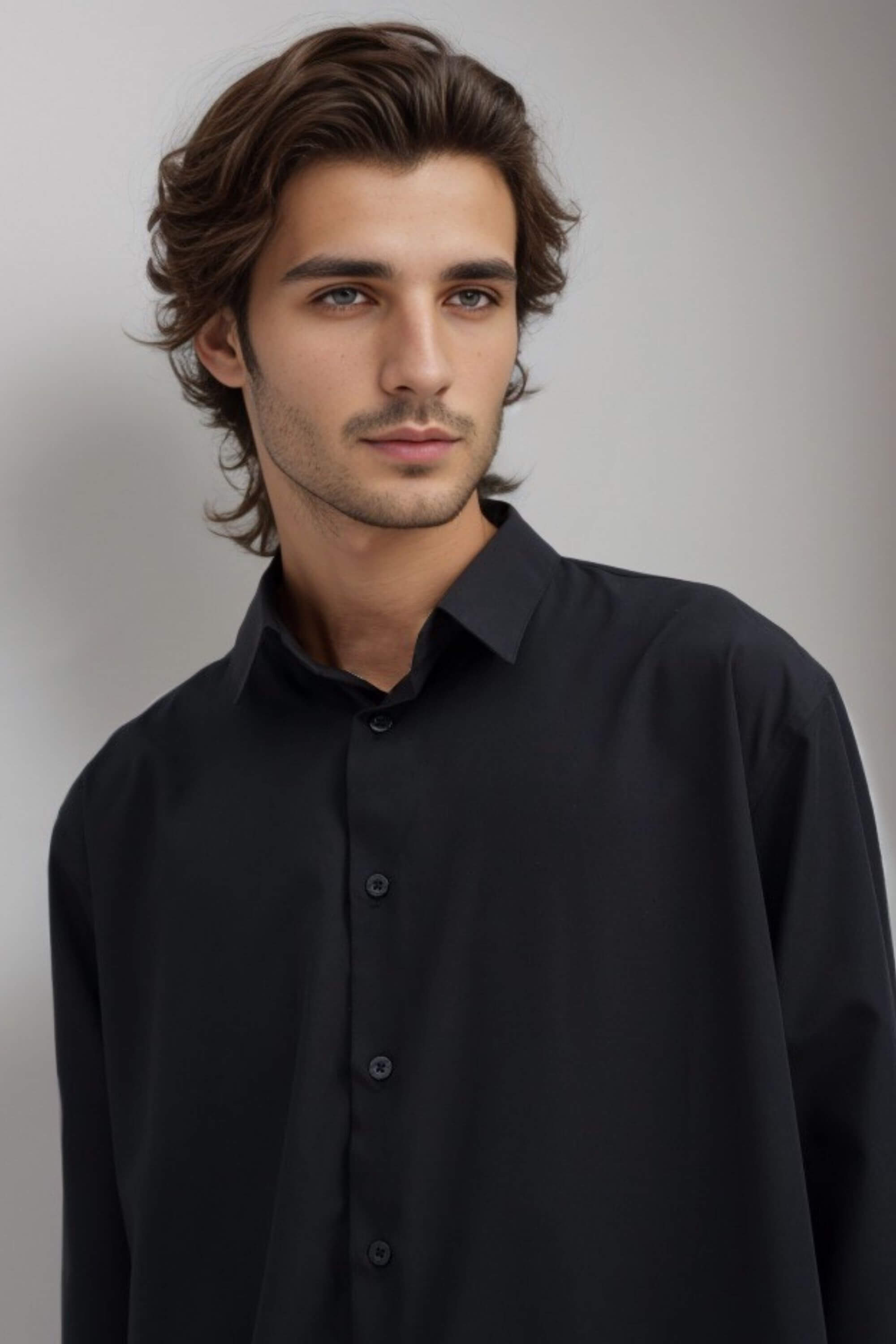 riviera bamboo shirt black collar view on model #color_black