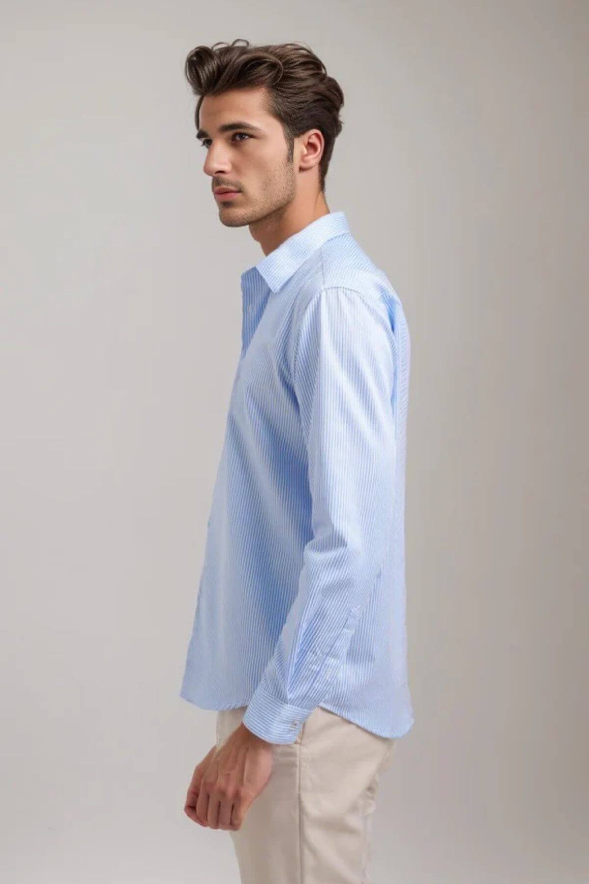 riviera striped shirt light blue sleeve length view on model