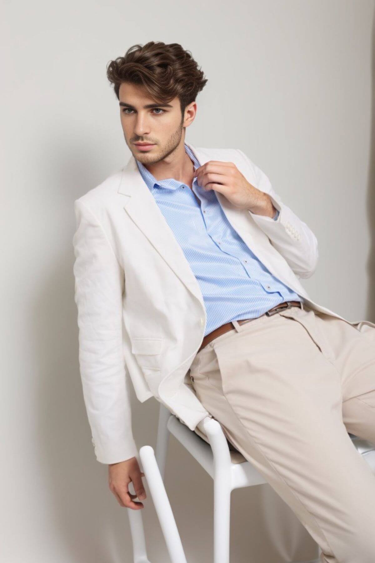 riviera striped shirt on model and vest